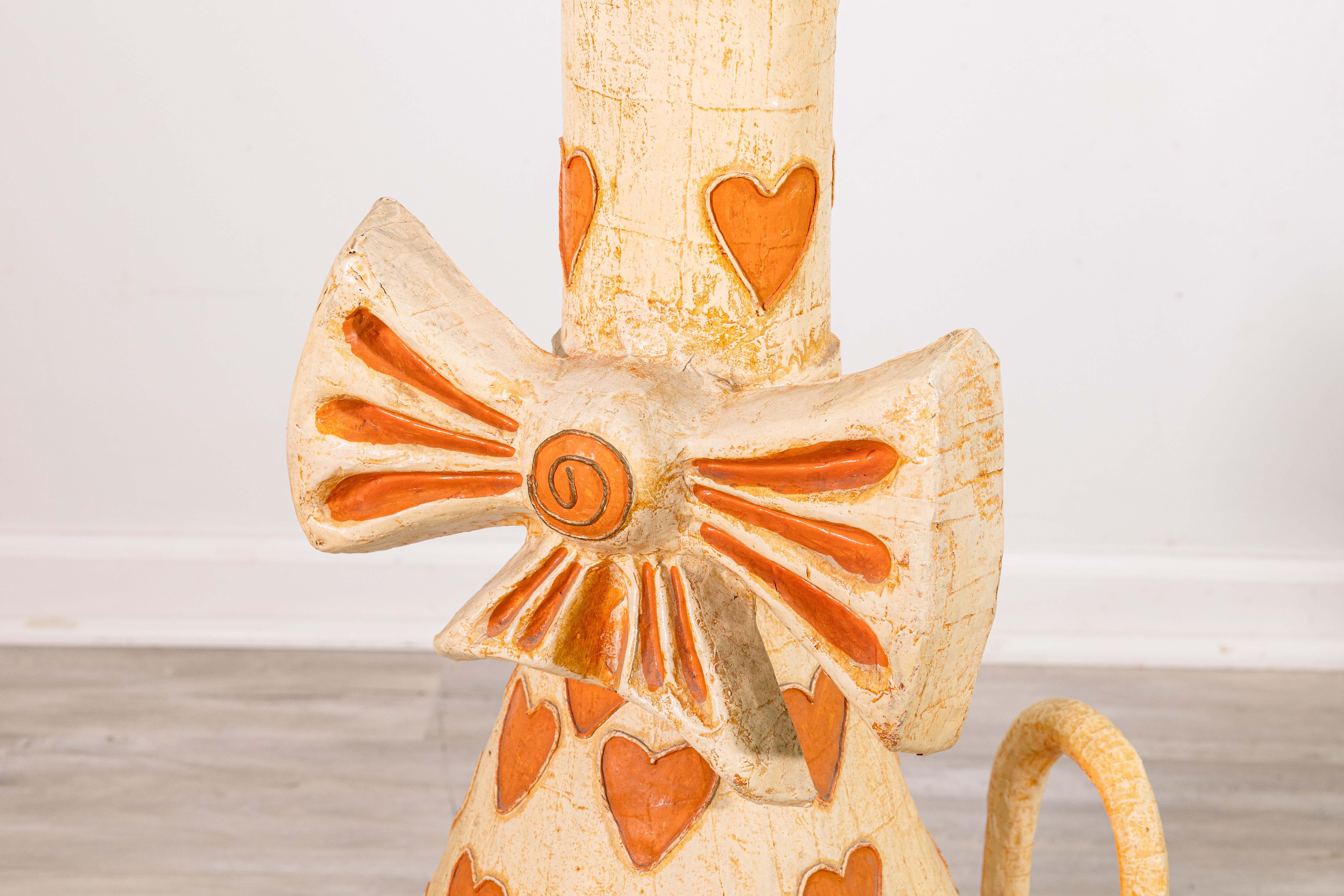 Paper Jeanne Valentine S.A. Cat of Hearts Modernist Papier-Mache Sculpture 1960s