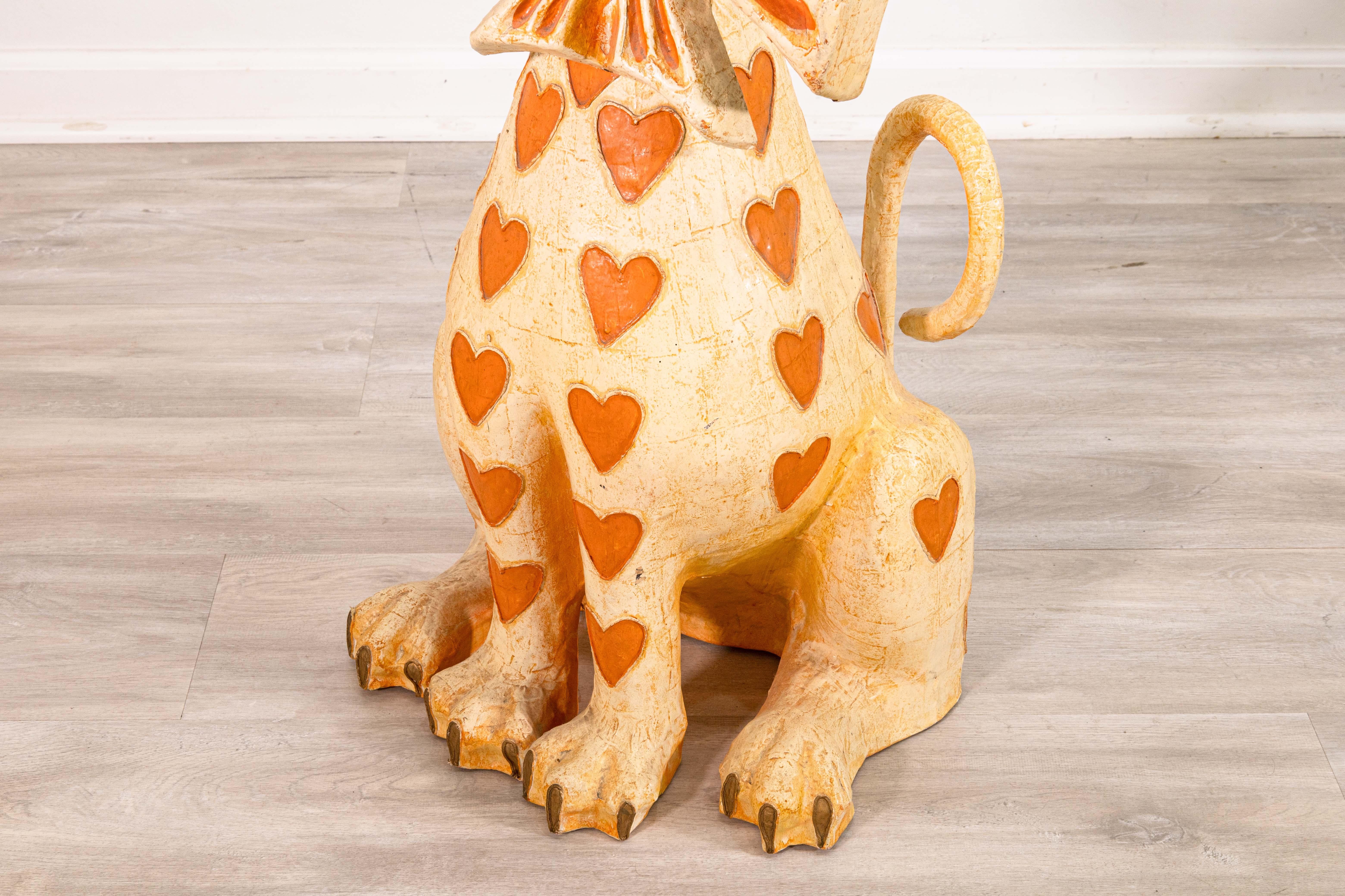 Jeanne Valentine S.A. Cat of Hearts Modernist Papier-Mache Sculpture 1960s 1