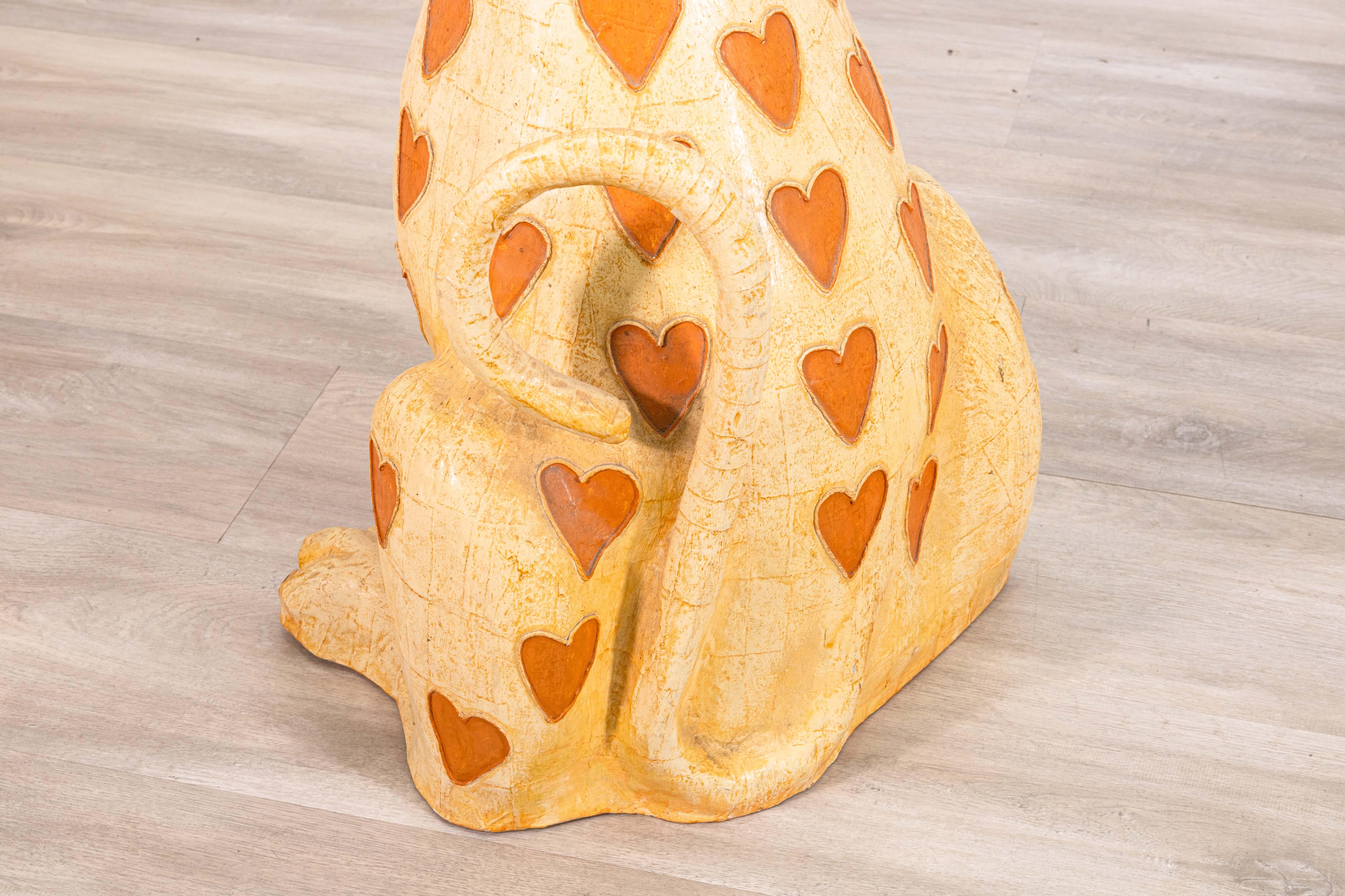 Jeanne Valentine S.A. Cat of Hearts Modernist Papier-Mache Sculpture 1960s 2