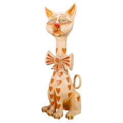 Jeanne Valentine S.A. Cat of Hearts Modernist Papier-Mache Sculpture 1960s