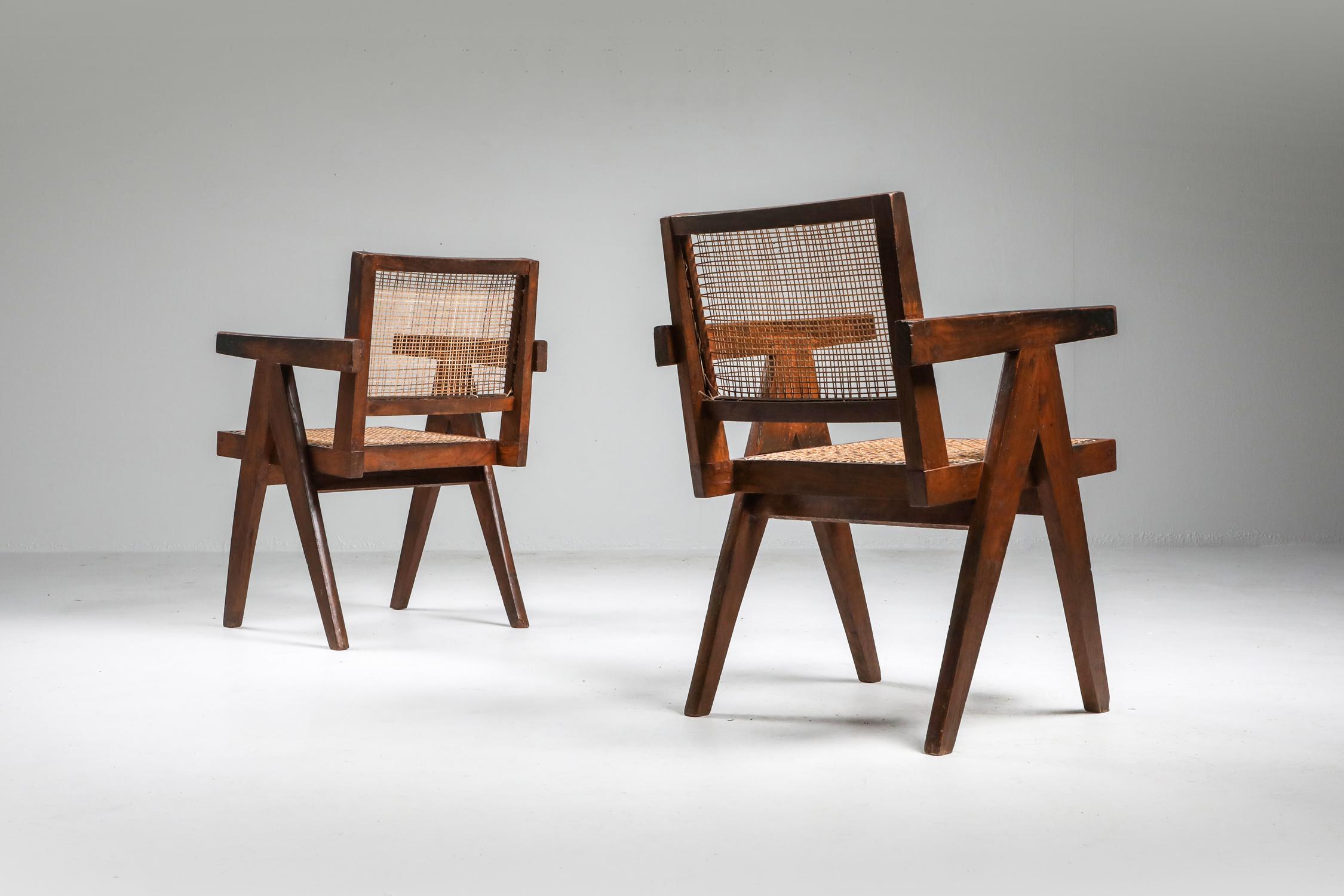 Pierre Jeanneret, office or dining chair, for Administrative buildings form Chandigarh, India 1960s

Original vintage piece with new cane seating.
 