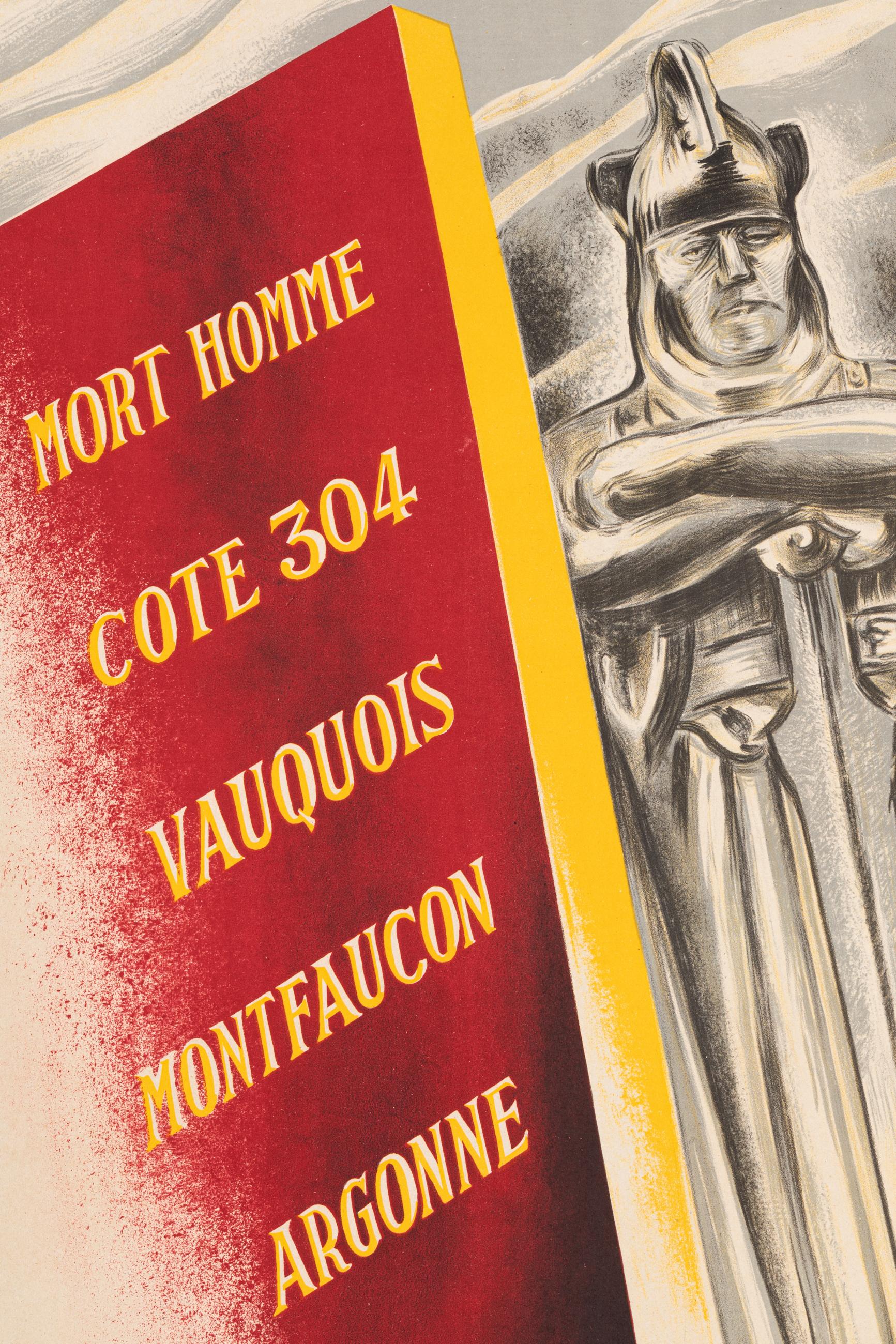 Français Jeannet, affiche originale des chemins de fer, Verdun, Première Guerre mondiale, soldat, guerrier, épée, 1930 en vente