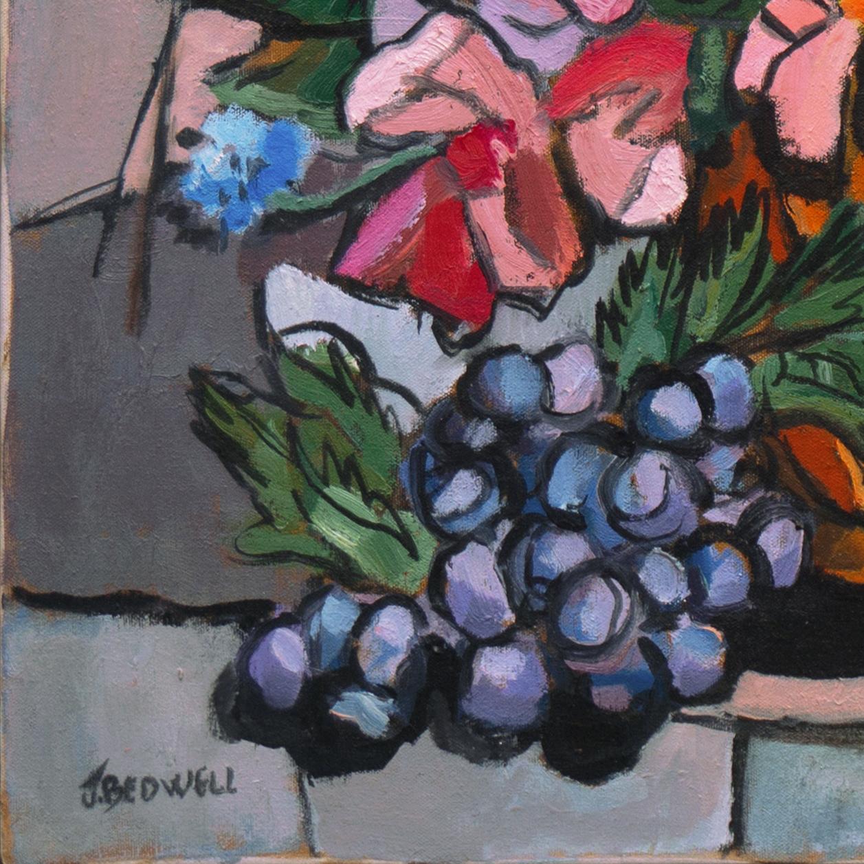 „Stillleben in Lavendel und Rose“ – Painting von Jeannette Bedwell