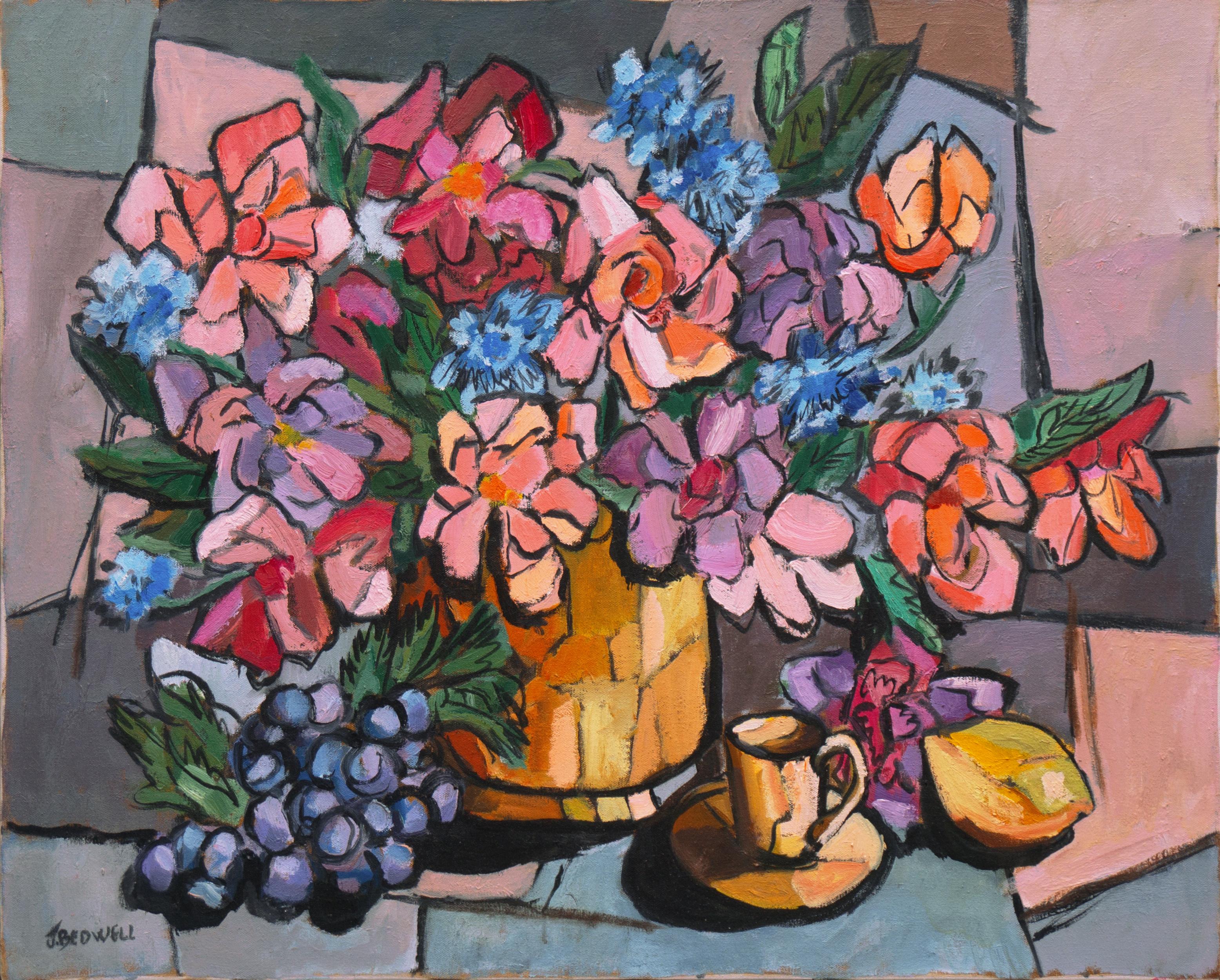 Jeannette Bedwell Still-Life Painting – „Stillleben in Lavendel und Rose“