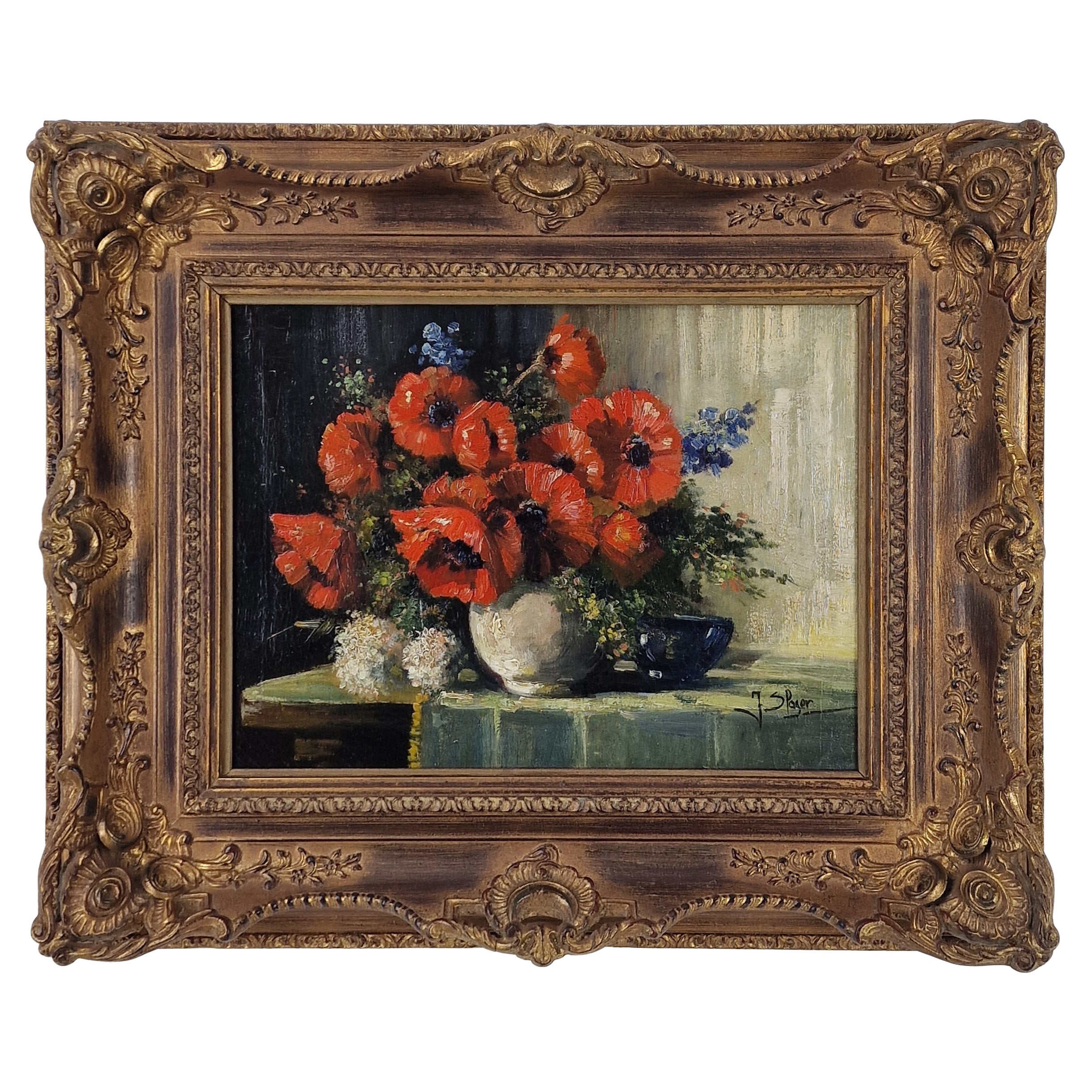 Jeannette Slager Naturaleza muerta floral impresionista holandesa con amapolas, principios de 1900