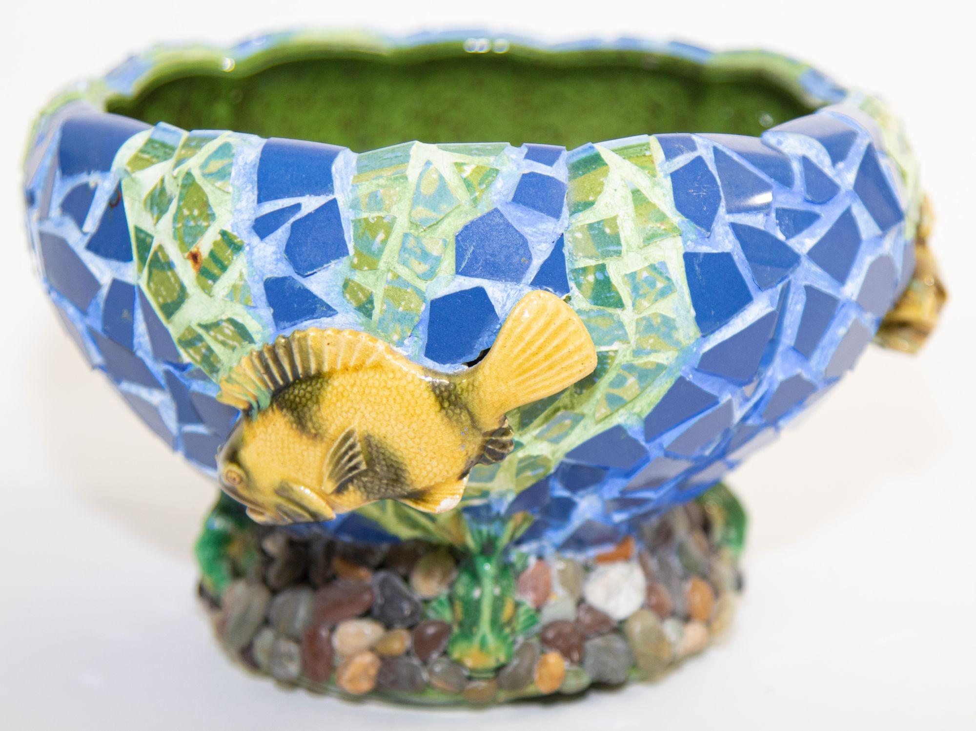 Hand-Crafted Jeannie Houston Antes Mosaic Mix Media Aquarius Planter For Sale