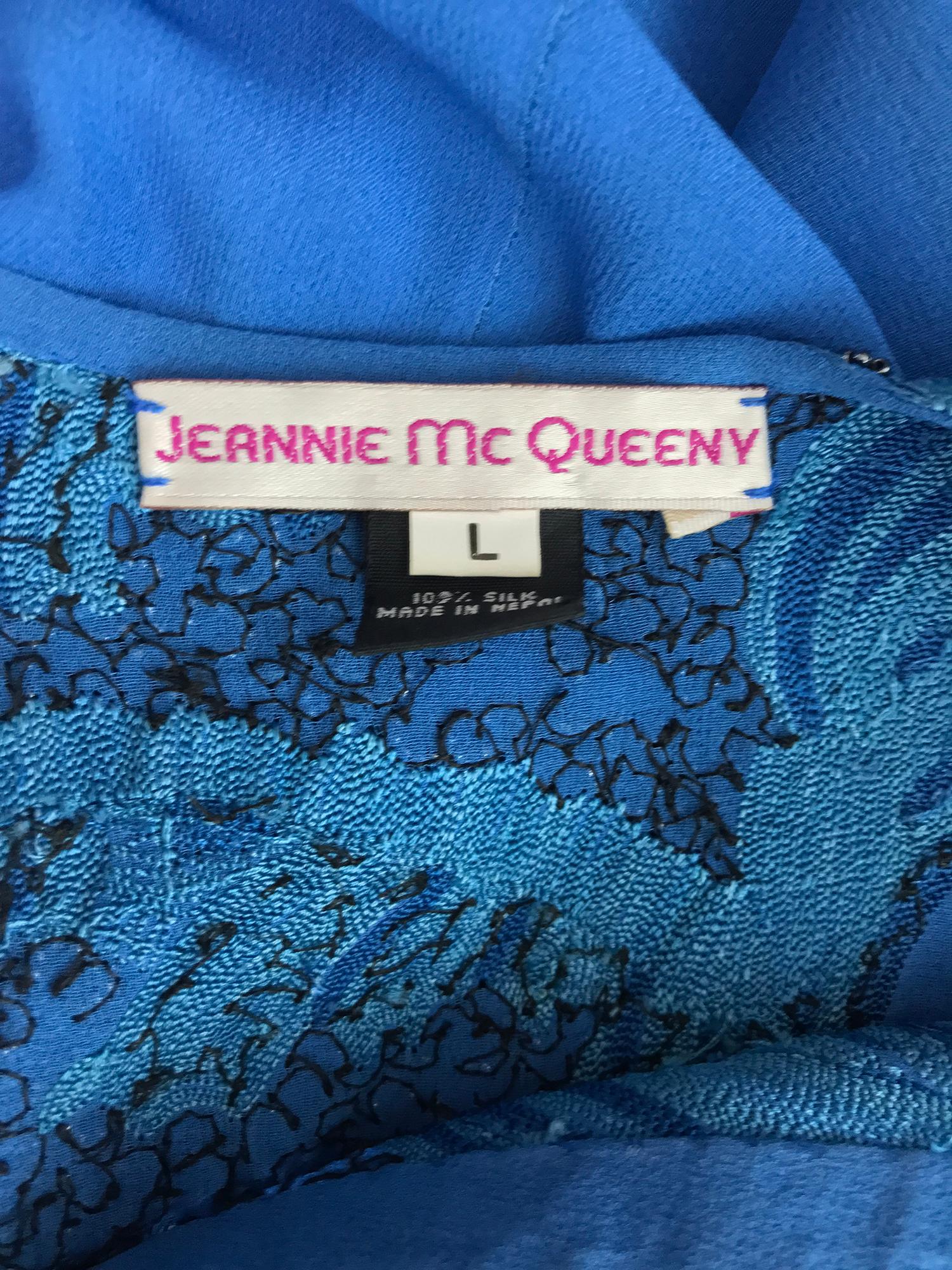 Jeannie McQueeny Beaded Blue SIlk Chiffon Caftan Dress 7