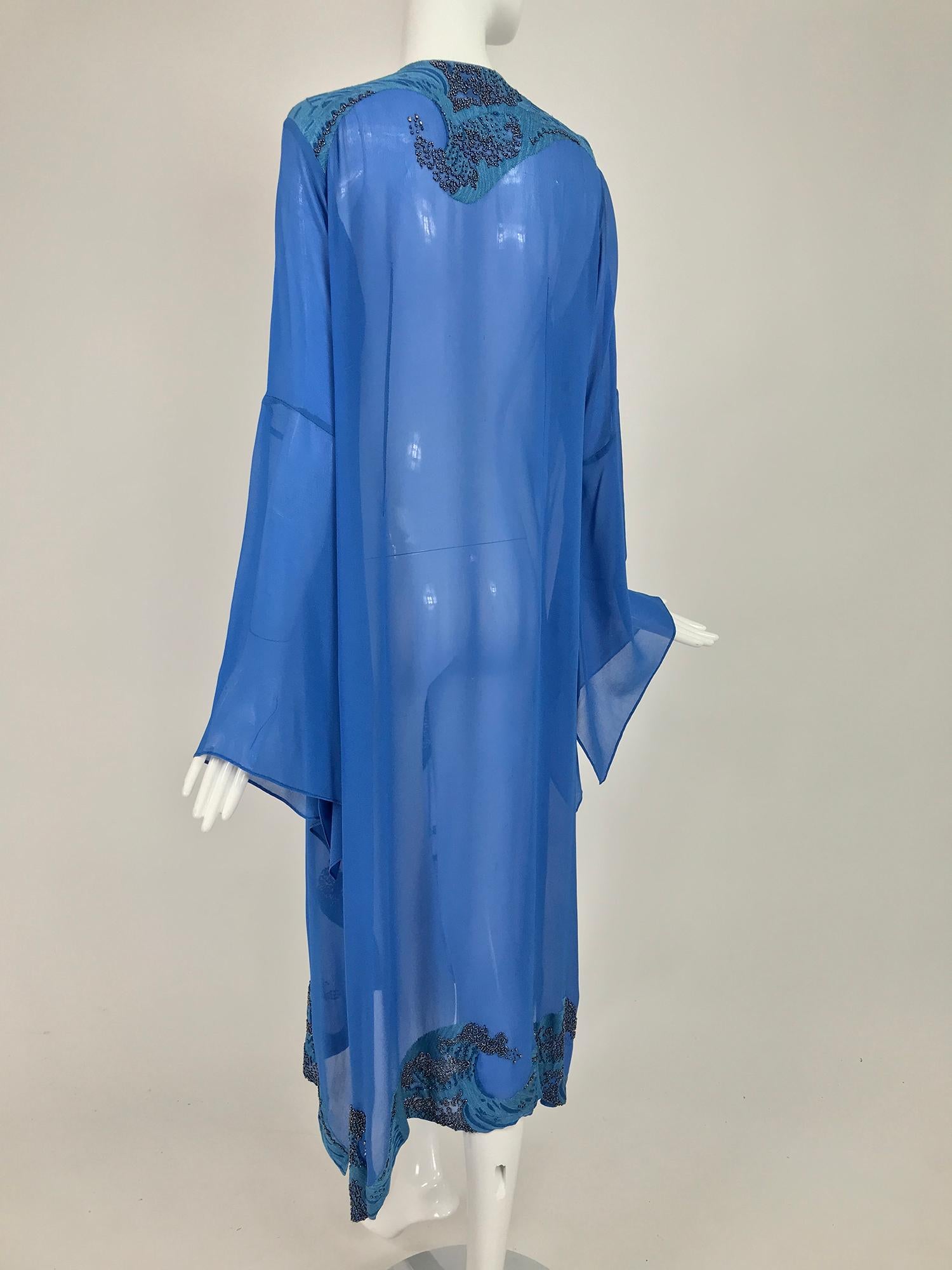 Jeannie McQueeny Beaded Blue SIlk Chiffon Caftan Dress 1