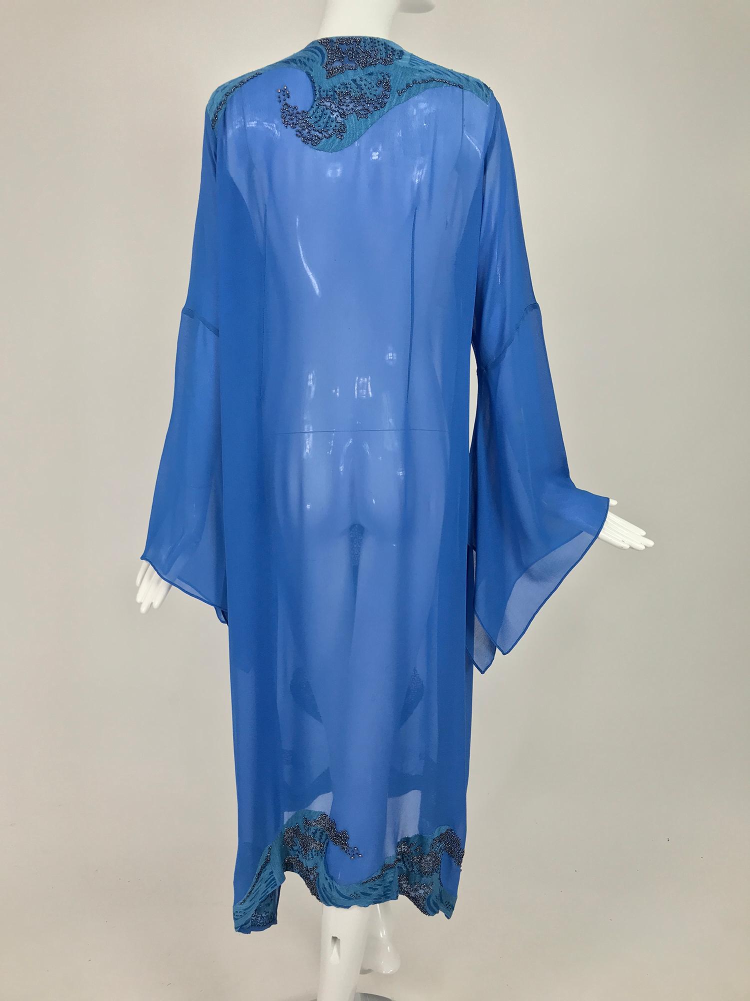 Jeannie McQueeny Beaded Blue SIlk Chiffon Caftan Dress 2