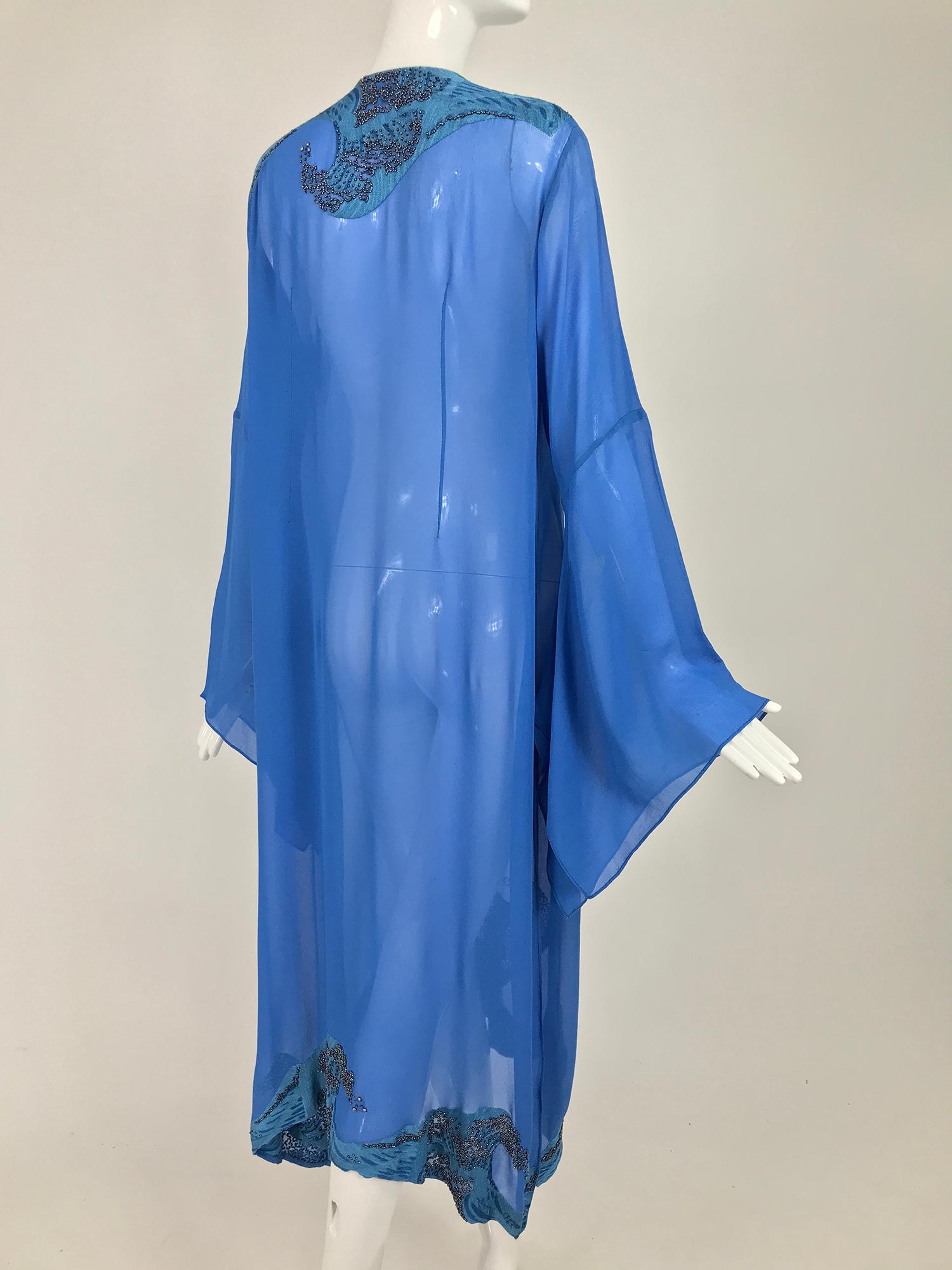 Jeannie McQueeny Beaded Blue SIlk Chiffon Caftan Dress 3