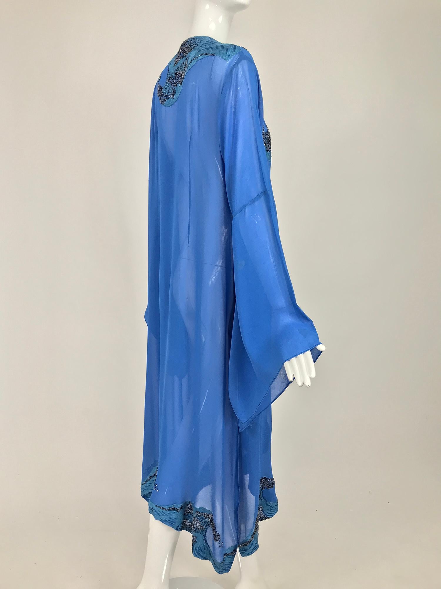 Jeannie McQueeny Beaded Blue SIlk Chiffon Caftan Dress 4
