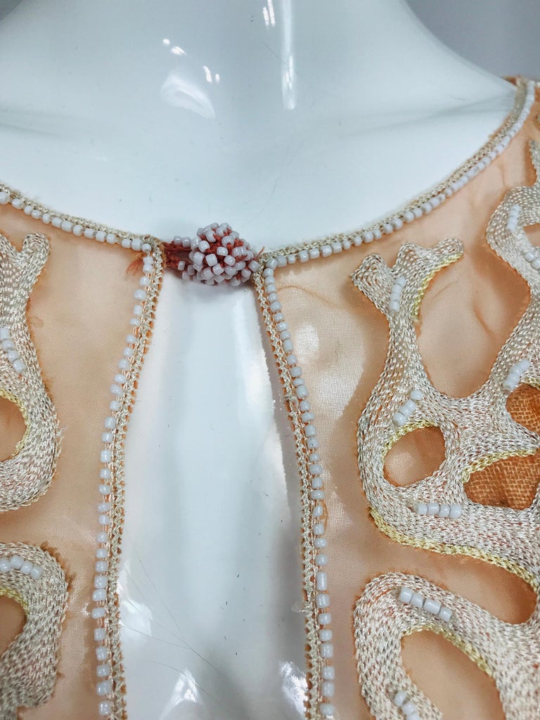 Jeannie McQueeny Coral Linen Applique and Beaded Caftan at 1stDibs