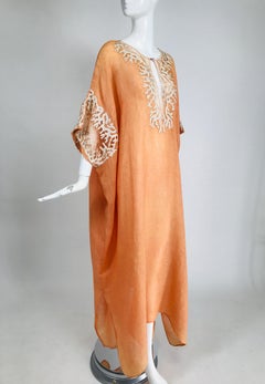 Jeannie McQueeny Coral Linen Applique & Beaded Caftan
