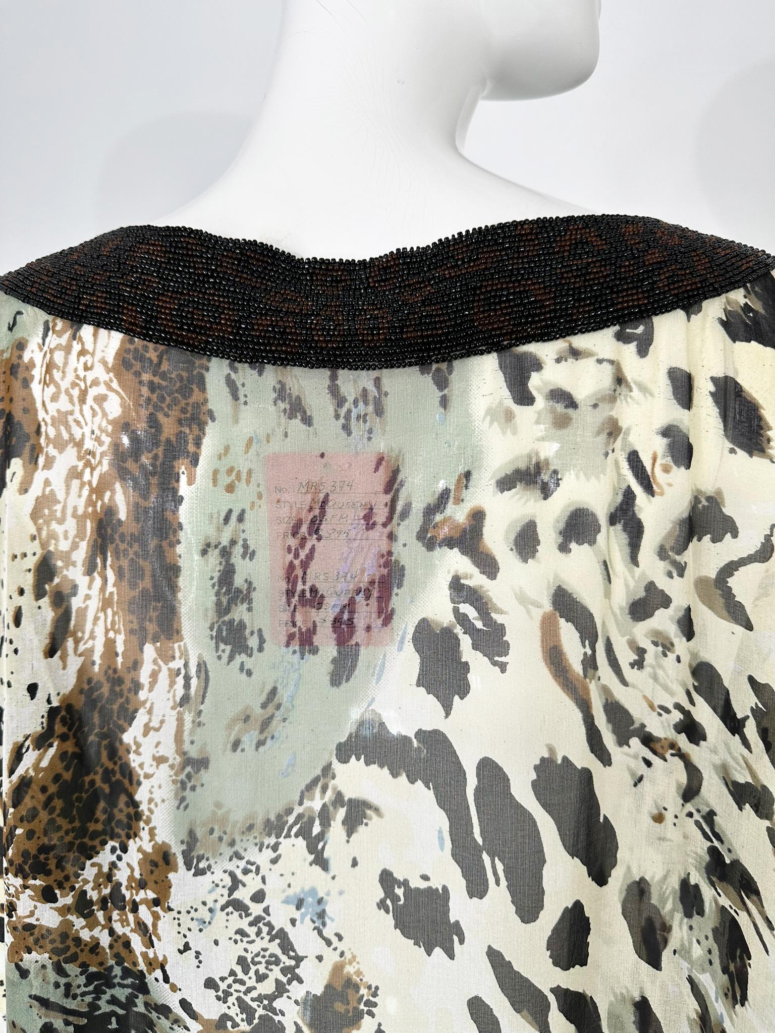 Jeannie McQueeny Leopard Print Beaded Sheer Silk Chiffon Caftan OSFM For Sale 8