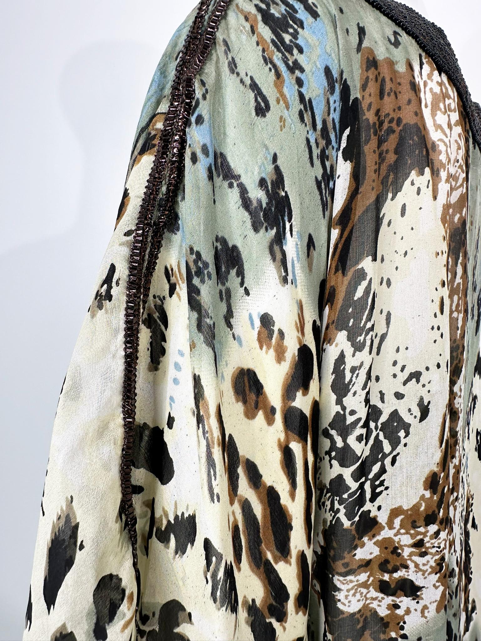Jeannie McQueeny Leopard Print Beaded Sheer Silk Chiffon Caftan OSFM For Sale 9