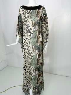 Jeannie McQueeny Leopard Print Beaded Sheer Silk Chiffon Caftan OSFM