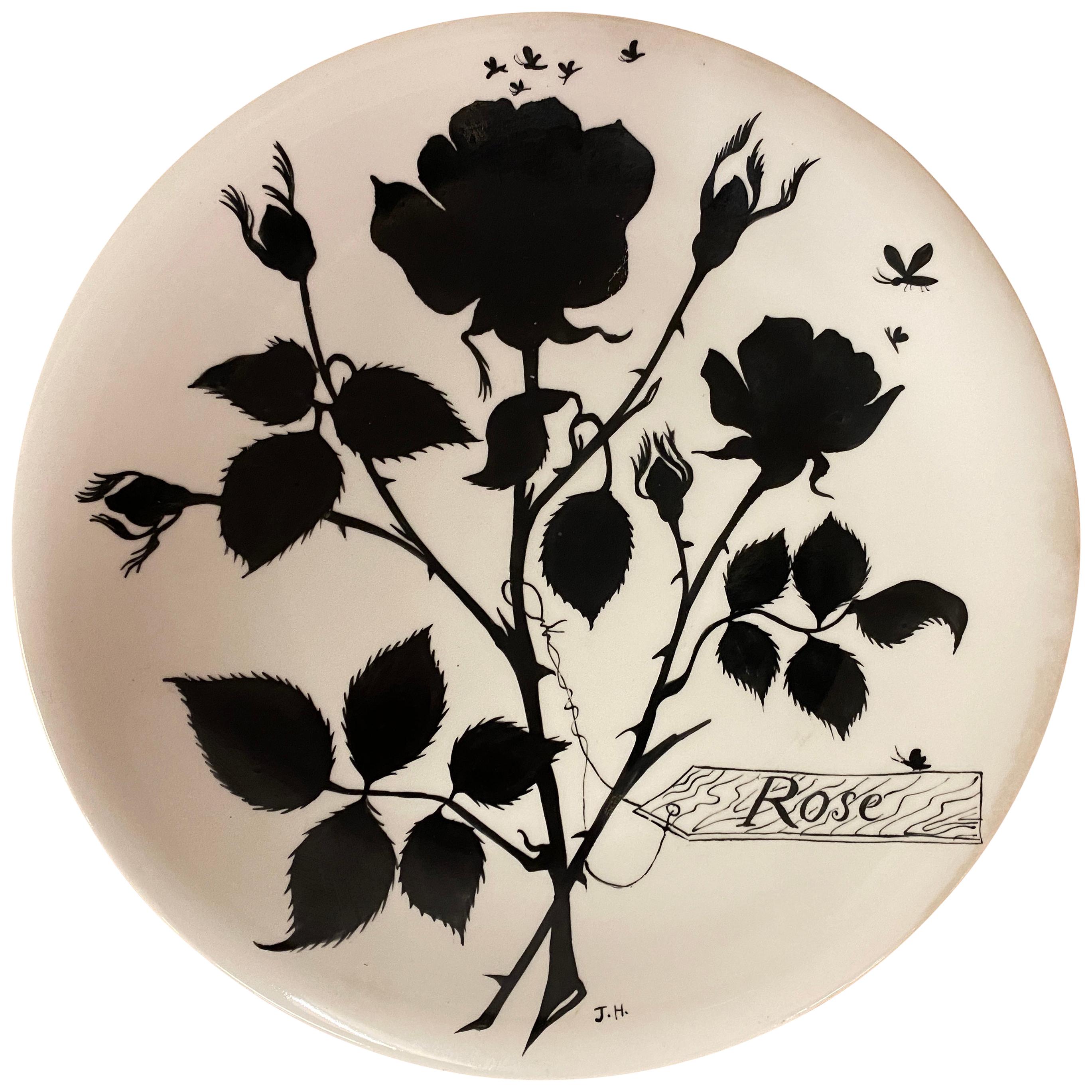 Jeannine Hétreau, Plate Decorated with Stylized Rose, for Primavera, circa 1950 For Sale
