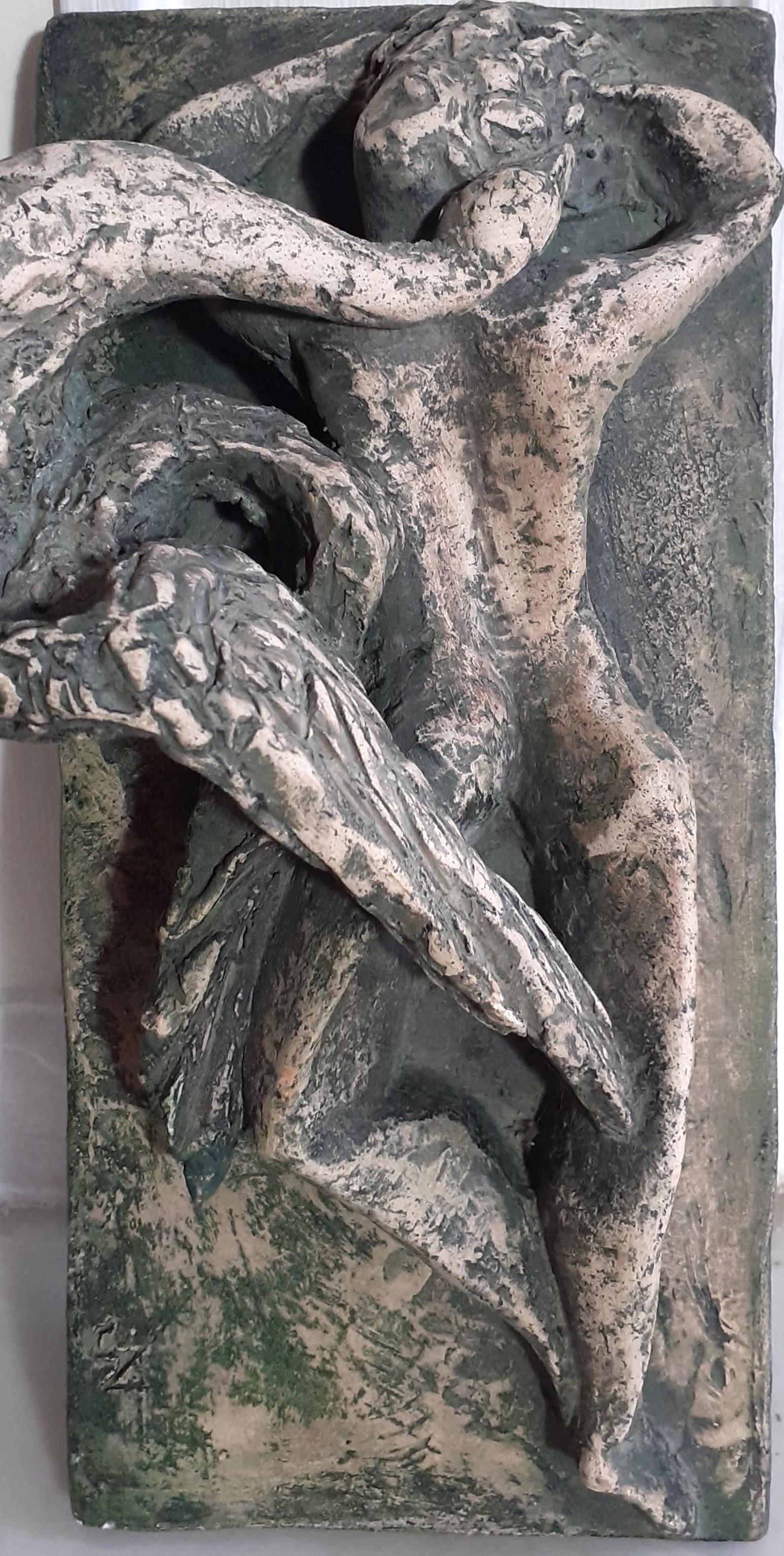Jeannine Nathan Nude Sculpture – Modernistische Skulptur einer französischen Künstlerin aus der Mitte des Jahrhunderts, Leda und der Schwan