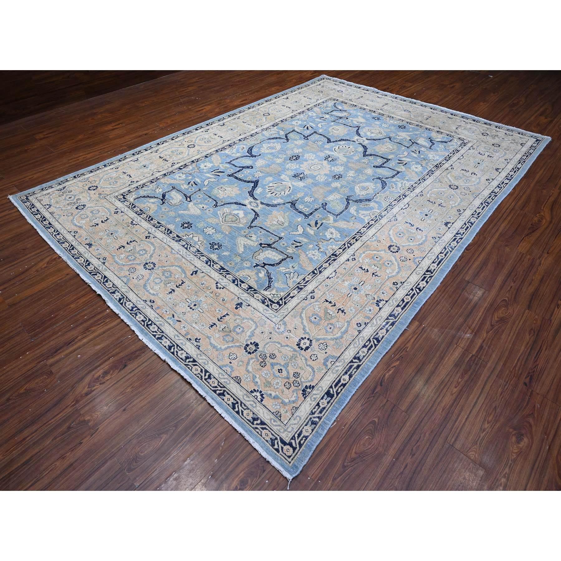 Heriz Serapi Jeans Blue Heriz Flower Medallion Design 100% Wool Hand Knotted Rug 8'7