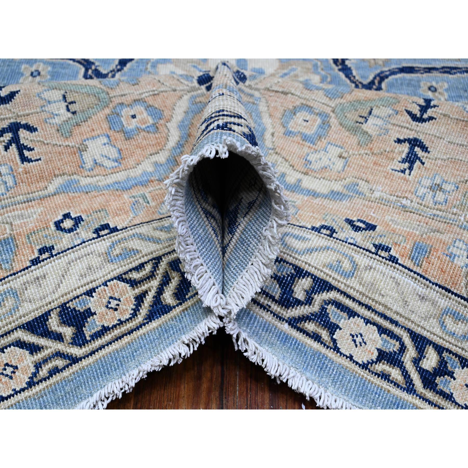 Hand-Knotted Jeans Blue Heriz Flower Medallion Design 100% Wool Hand Knotted Rug 8'7