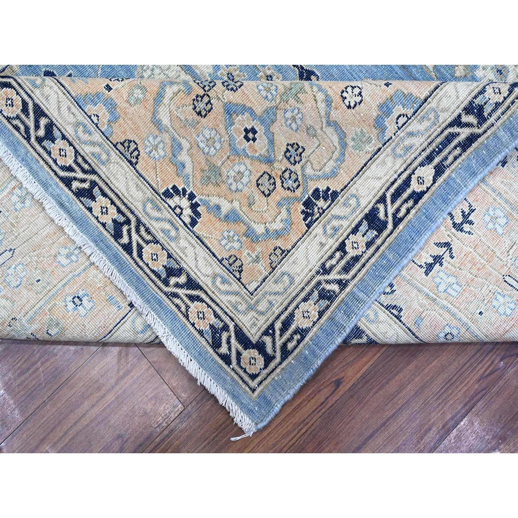 Jeans Blue Heriz Flower Medallion Design 100% Wool Hand Knotted Rug 8'7