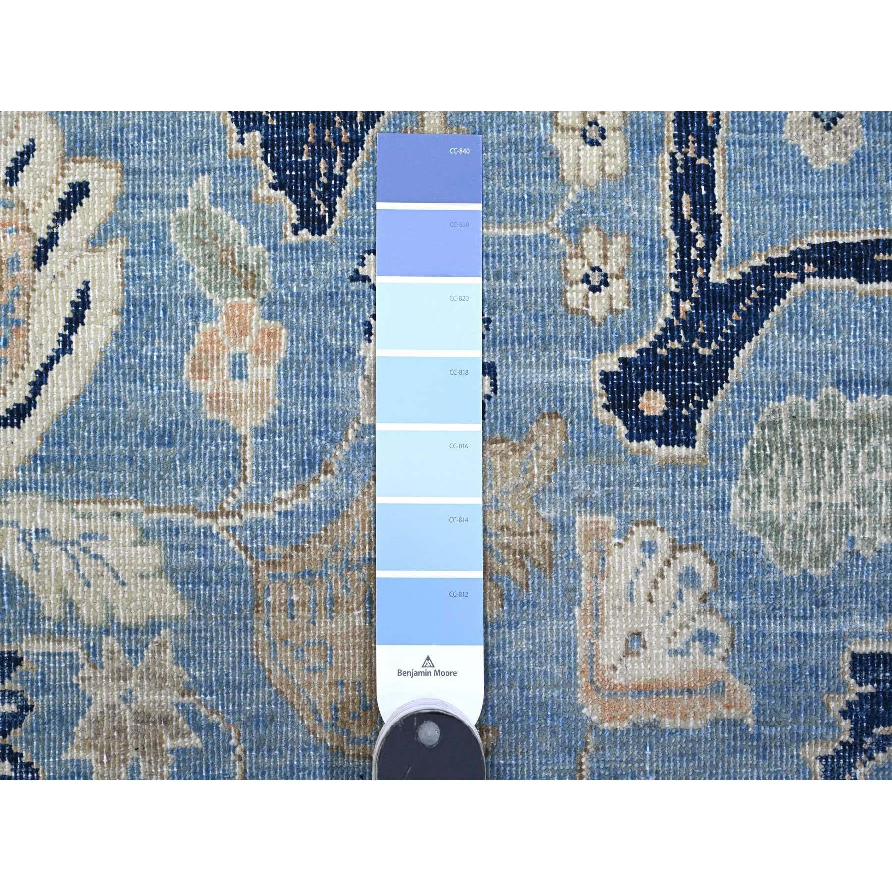 Contemporary Jeans Blue Heriz Flower Medallion Design 100% Wool Hand Knotted Rug 8'7