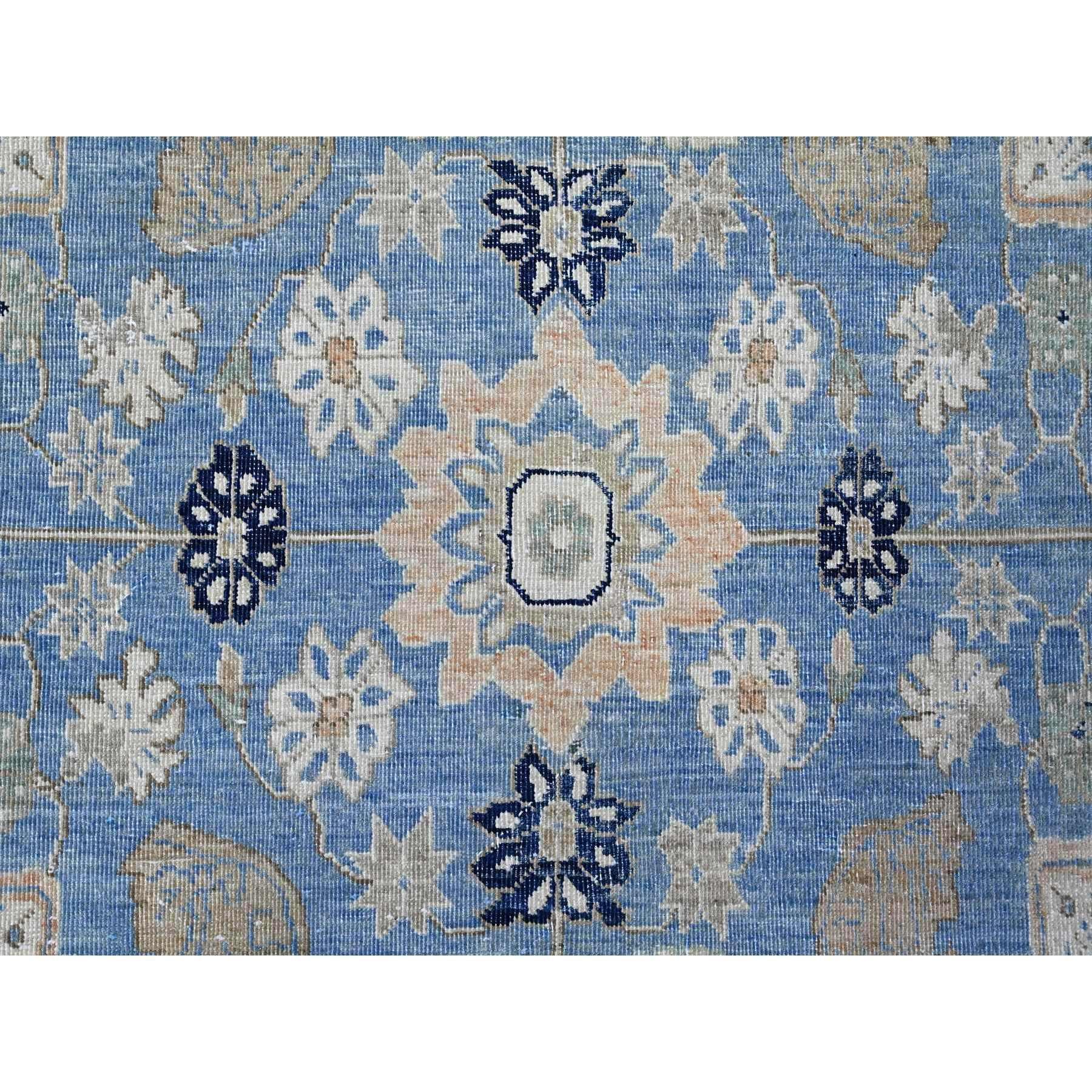 Jeans Blue Heriz Flower Medallion Design 100% Wool Hand Knotted Rug 8'7