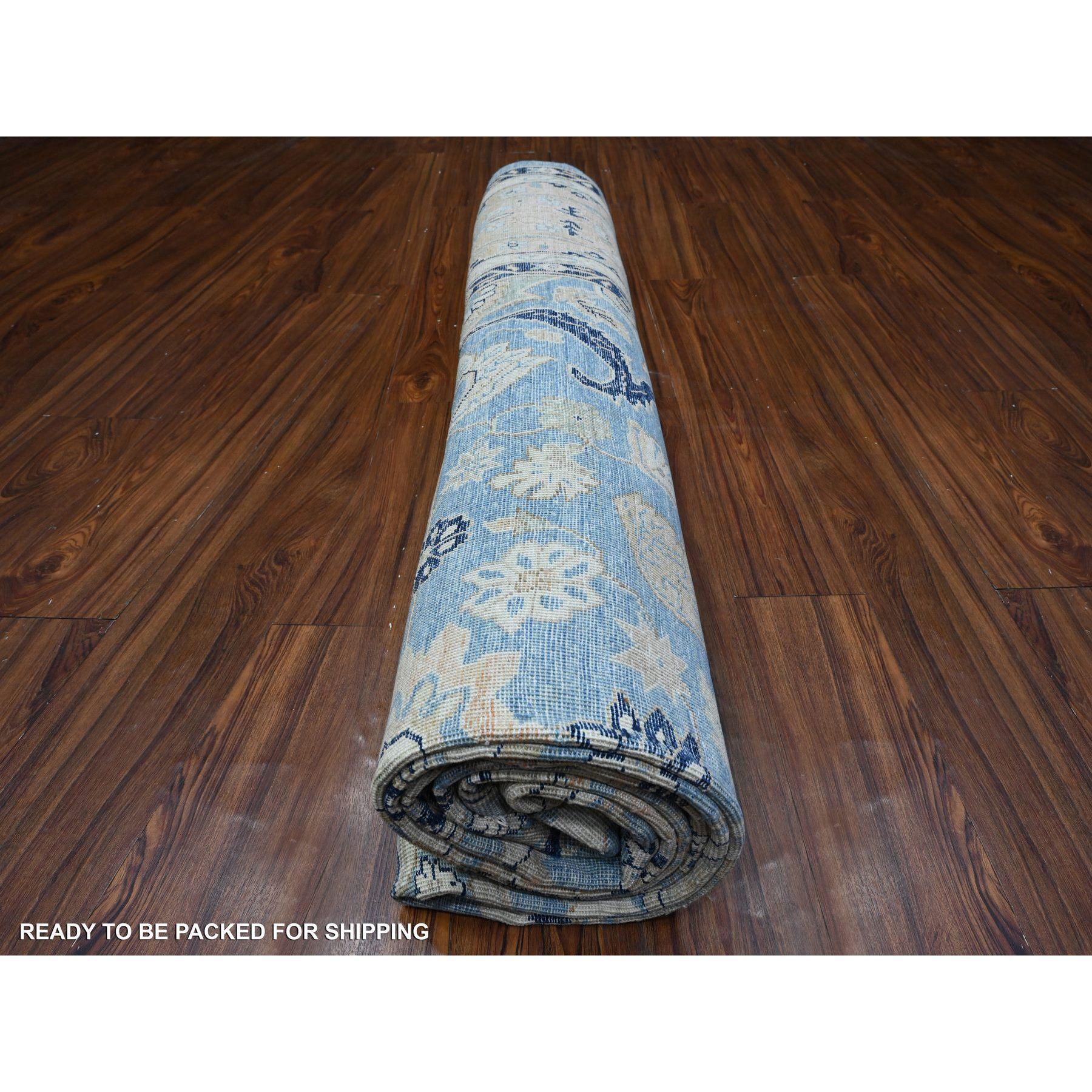 Jeans Blue Heriz Flower Medallion Design 100% Wool Hand Knotted Rug 8'7