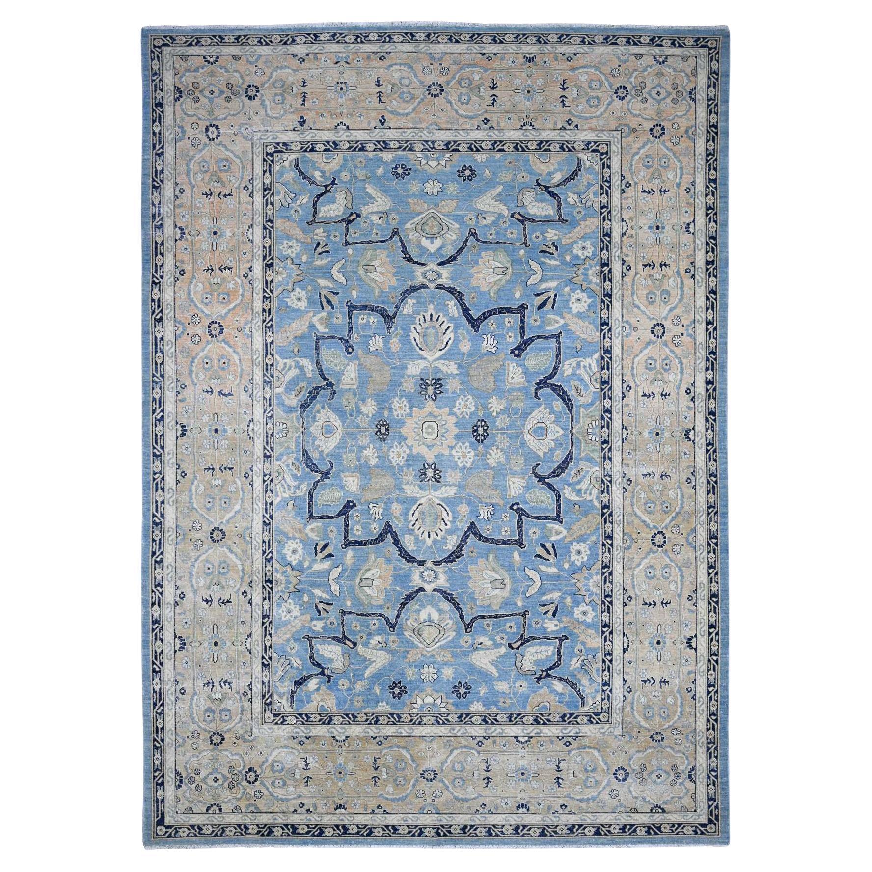 Jeans Blue Heriz Flower Medallion Design 100% Wool Hand Knotted Rug 8'7"x12'2"