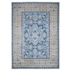 Jeans Blue Heriz Flower Medallion Design 100% Wool Hand Knotted Rug 8'7"x12'2"