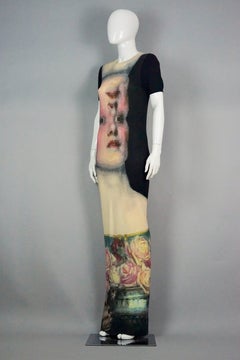 JEANS CHARLES de CASTELBAJAC Face Novelty Print Long Knit Dress
