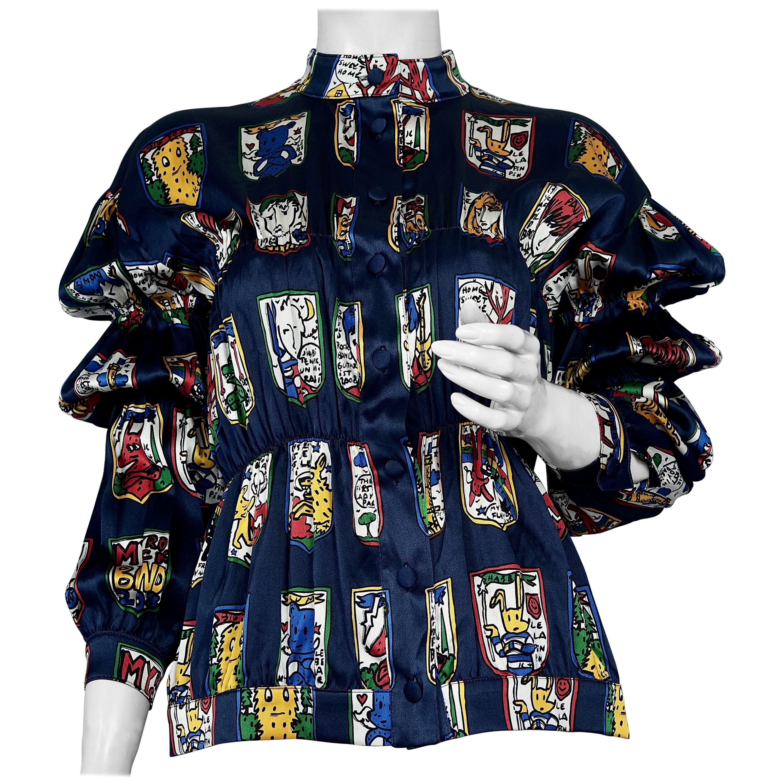 JEANS CHARLES de CASTELBAJAC Pop Art Post Cards Silk Shirt Blouse