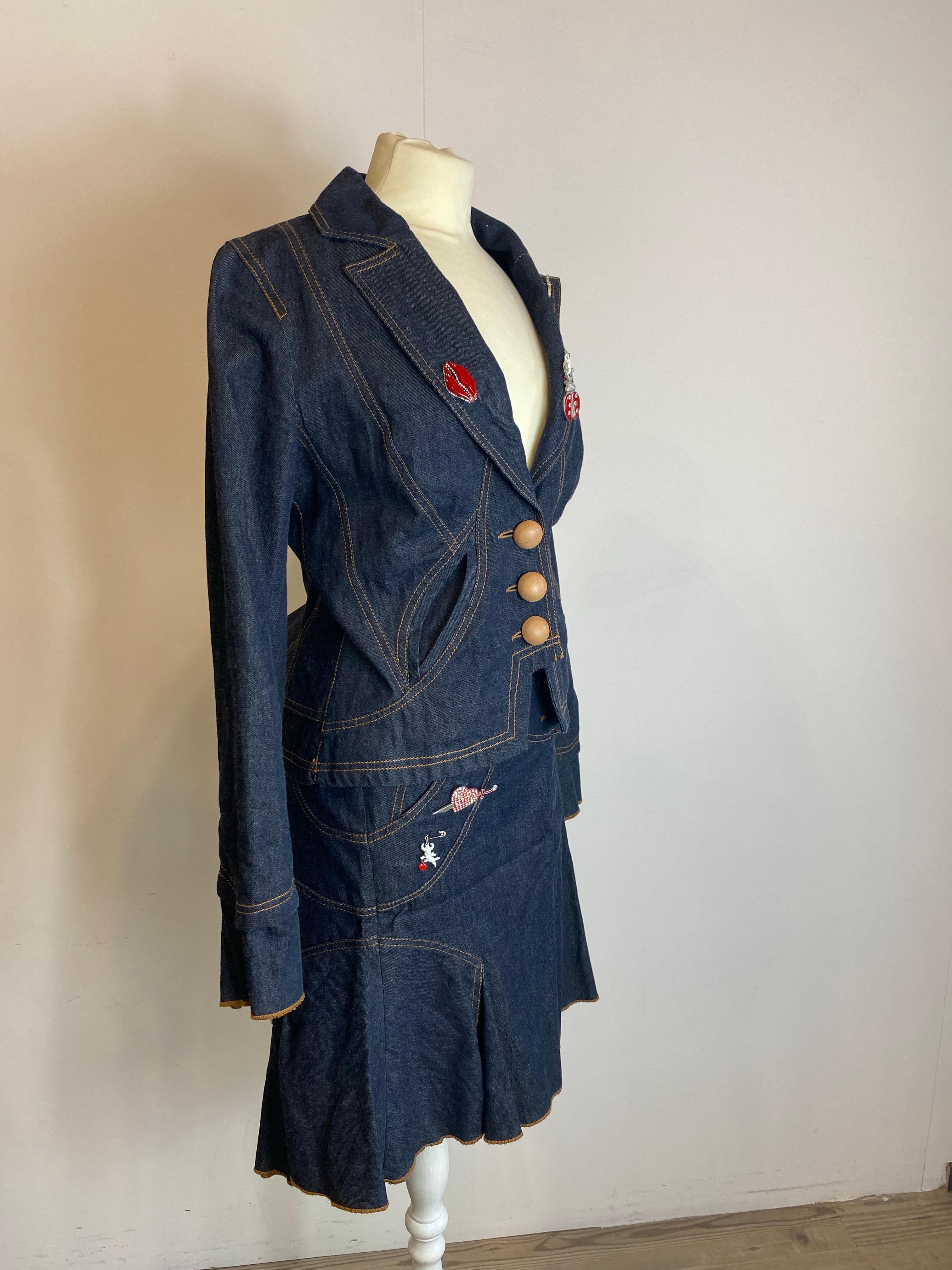 Black Jeans jacket with skirt GaetanoNavarra For Sale