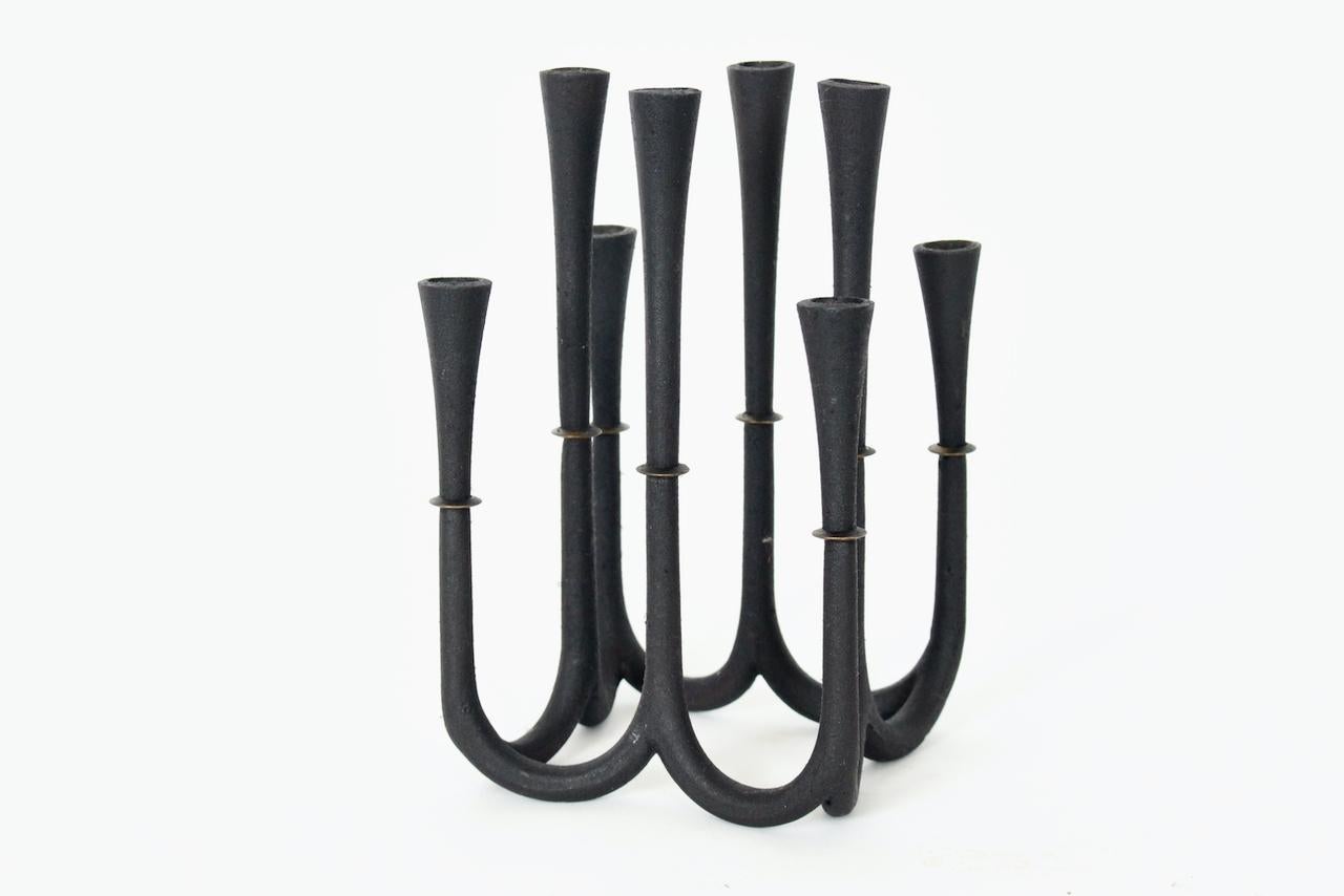 Jeans Quistgaard for Dansk Cast Iron & Brass Eight Candlestick Candelabra For Sale 7