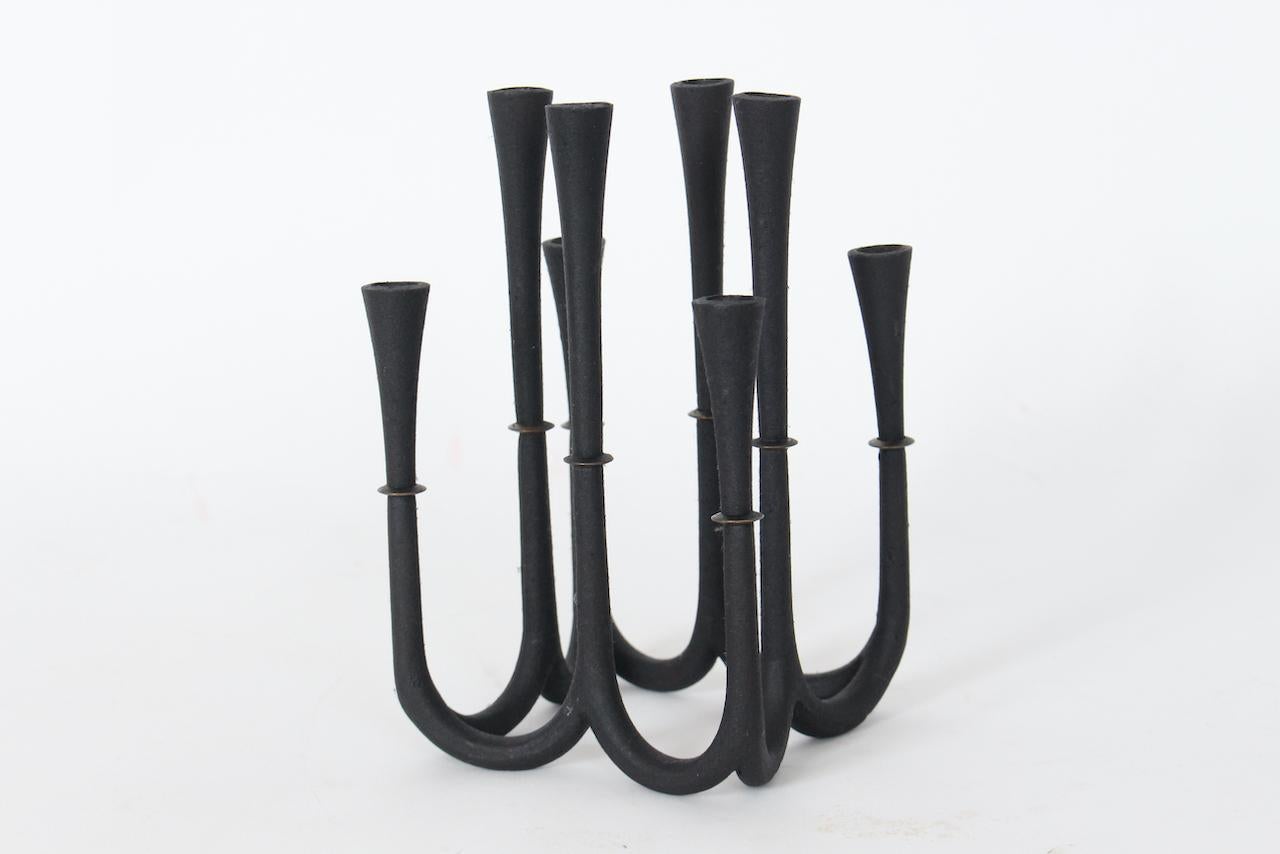 Scandinavian Modern Jeans Quistgaard for Dansk Cast Iron & Brass Eight Candlestick Candelabra For Sale