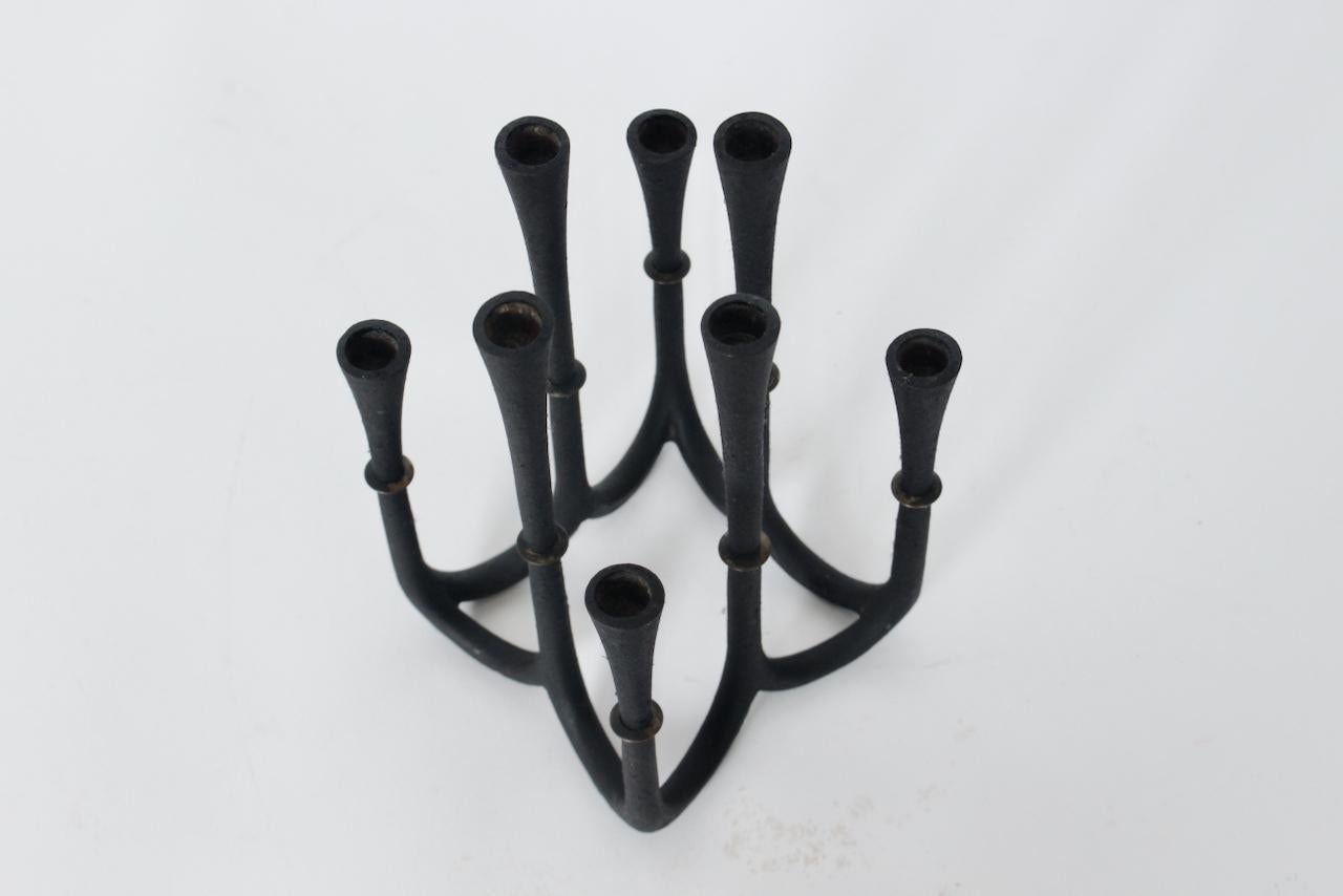 Danish Jeans Quistgaard for Dansk Cast Iron & Brass Eight Candlestick Candelabra For Sale