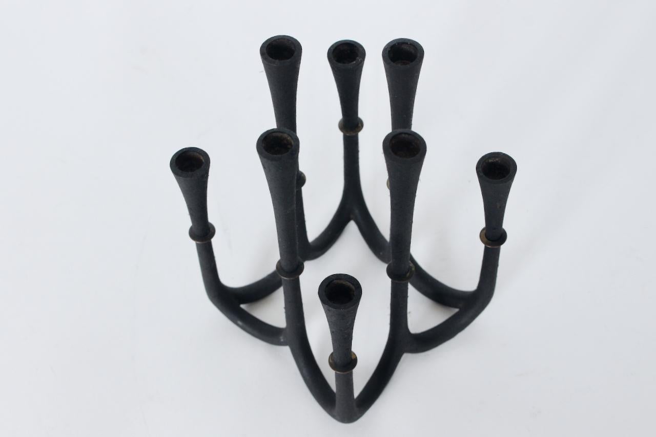 Jeans Quistgaard for Dansk Cast Iron & Brass Eight Candlestick Candelabra In Good Condition For Sale In Bainbridge, NY