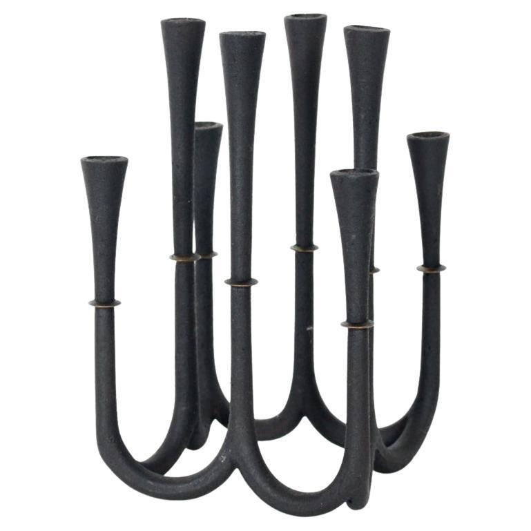 Jeans Quistgaard for Dansk Cast Iron & Brass Eight Candlestick Candelabra For Sale
