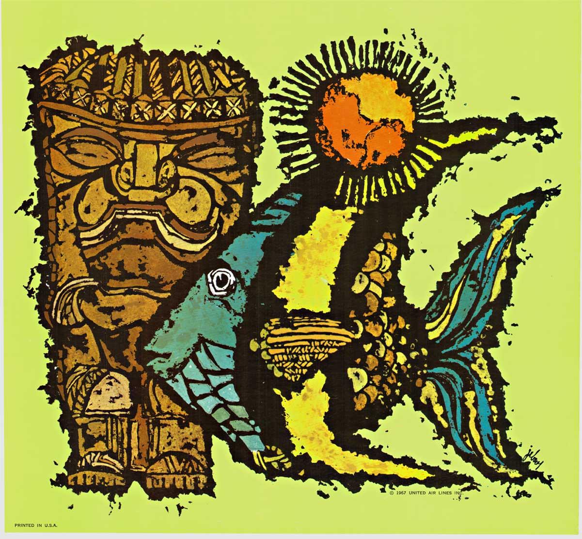 Original Hawaii, United Air Lines cartel de viaje de época  Hawaiiana - Print moderno estadounidense de Jebary