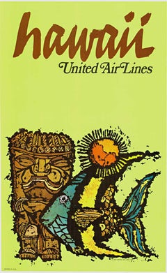 Original Hawaii, United Air Lines cartel de viaje de época  Hawaiiana