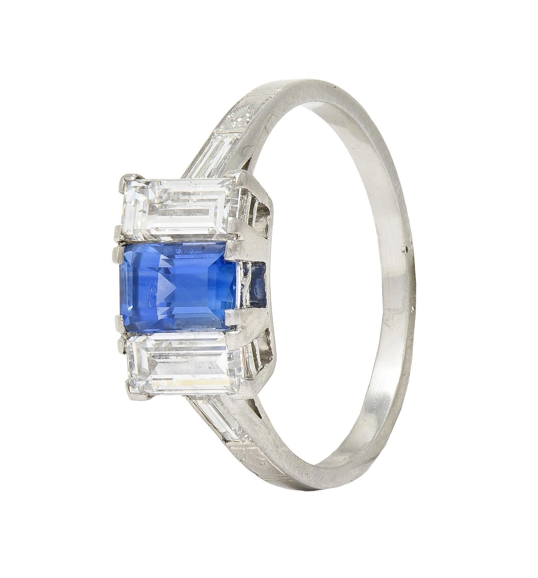 J.E.Caldwell Art Deco 1.82 CTW Sapphire Diamond Platinum Vintage 3 Stone Ring 5