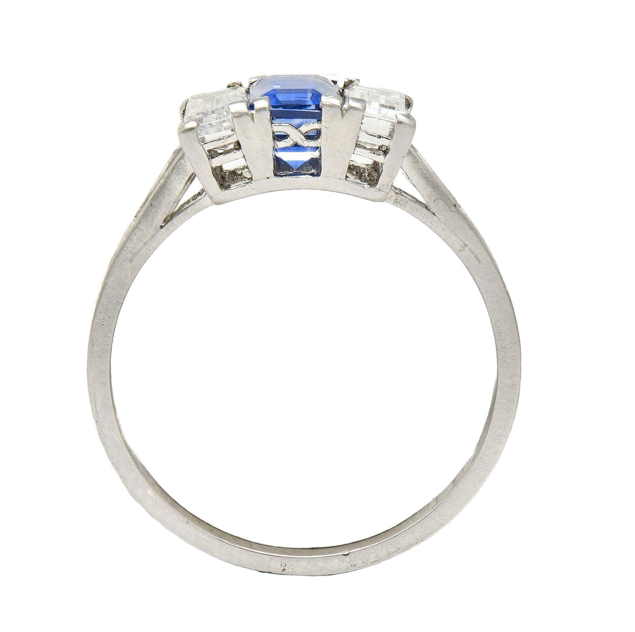 J.E.Caldwell Art Deco 1.82 CTW Sapphire Diamond Platinum Vintage 3 Stone Ring 6