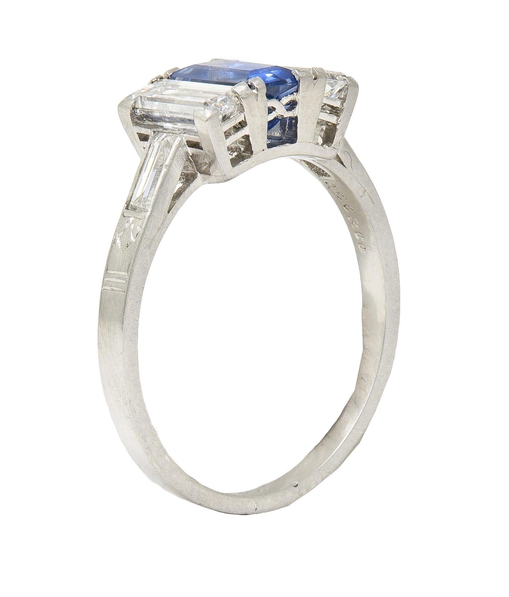 J.E.Caldwell Art Deco 1.82 CTW Sapphire Diamond Platinum Vintage 3 Stone Ring 7