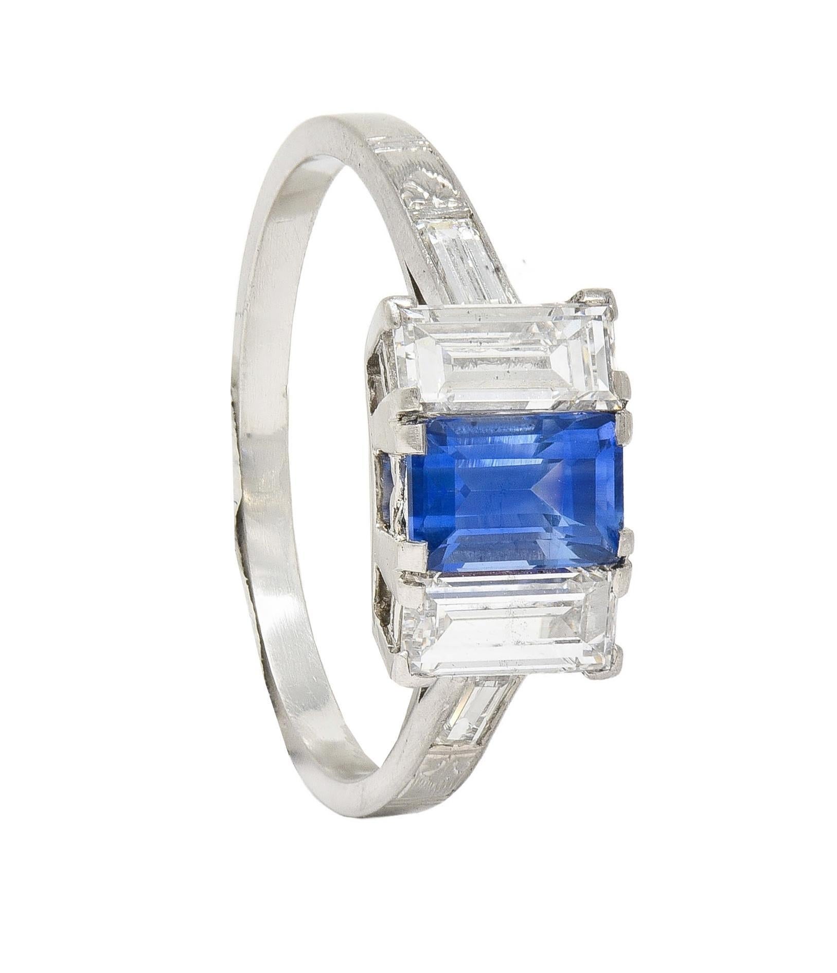 J.E.Caldwell Art Deco 1.82 CTW Sapphire Diamond Platinum Vintage 3 Stone Ring 8