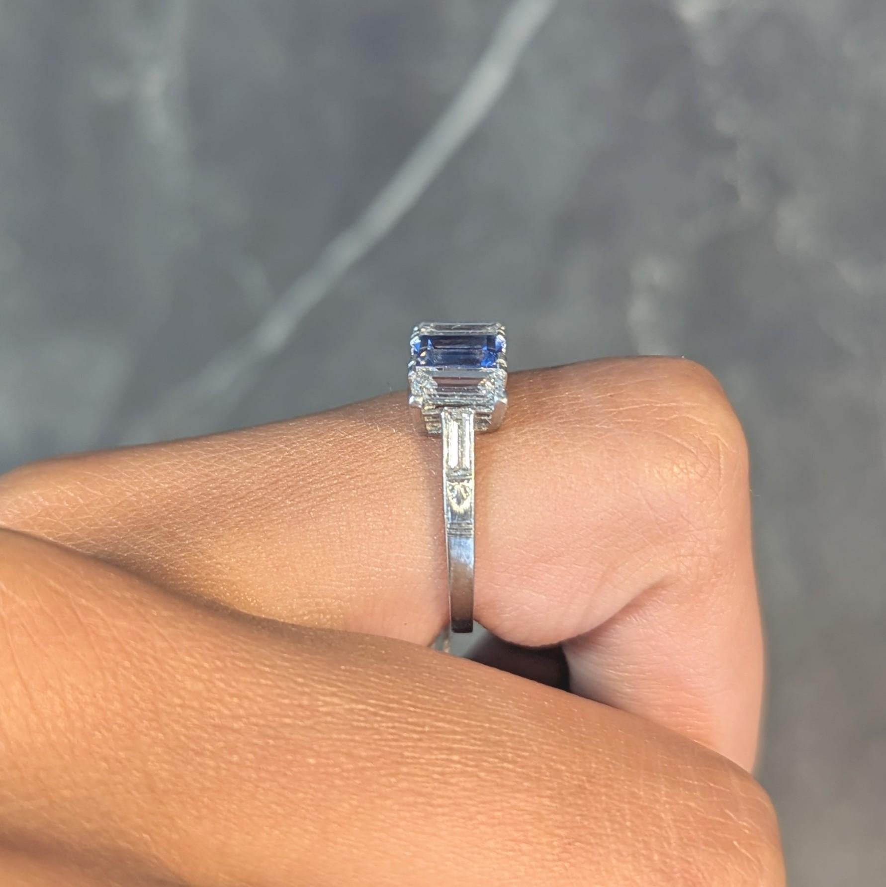 J.E.Caldwell Art Deco 1.82 CTW Sapphire Diamond Platinum Vintage 3 Stone Ring 9