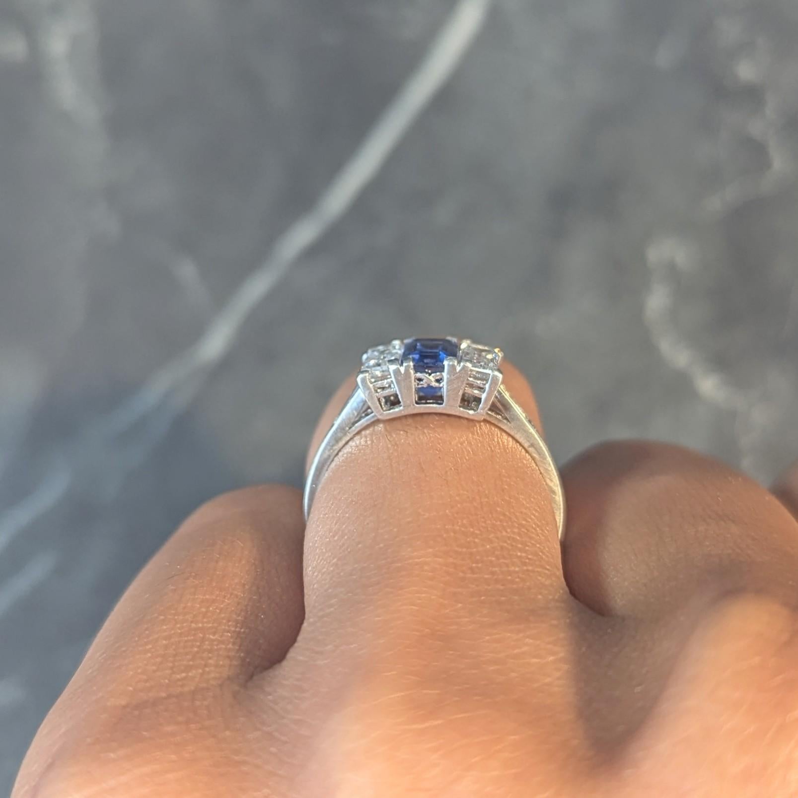 J.E.Caldwell Art Deco 1.82 CTW Sapphire Diamond Platinum Vintage 3 Stone Ring 10