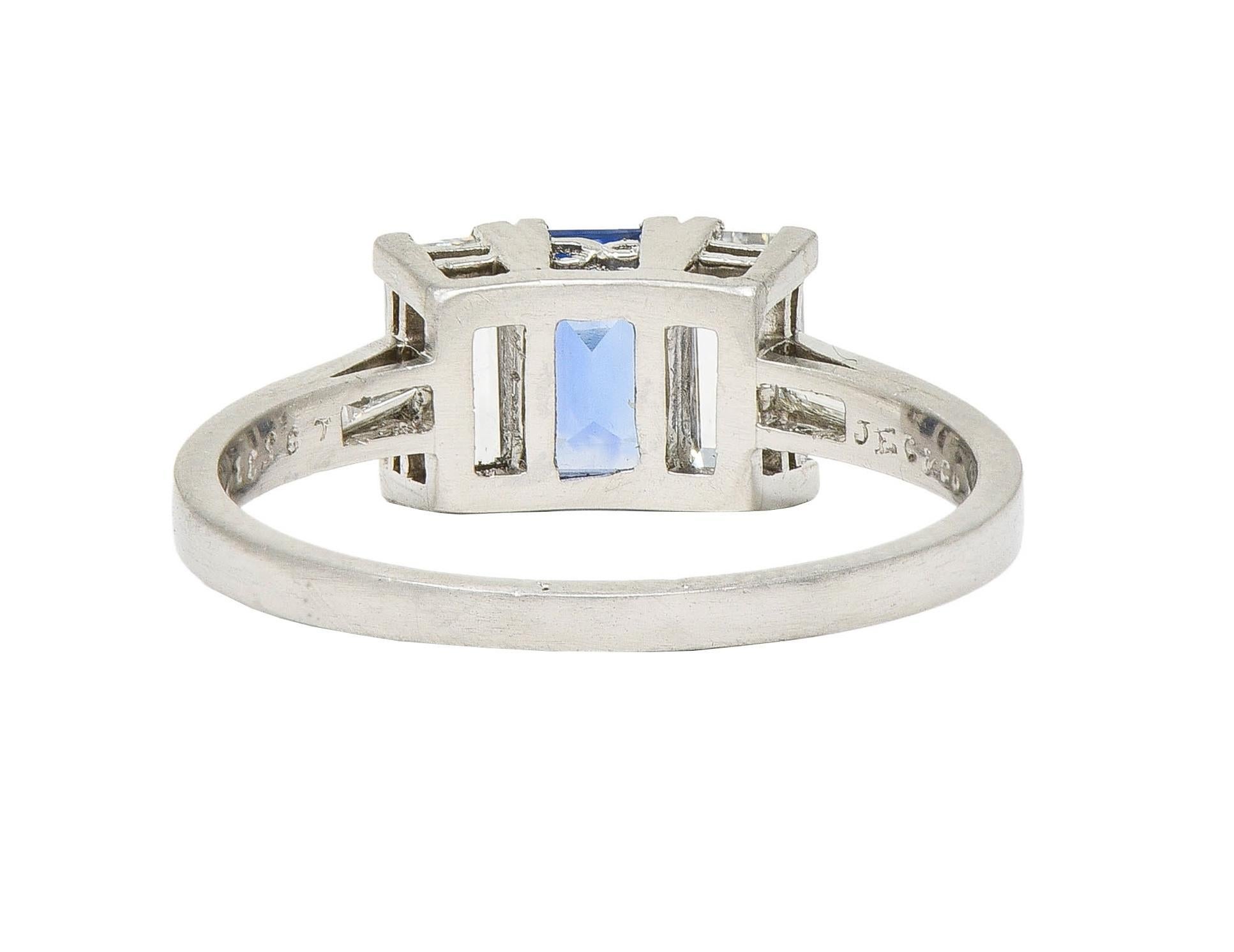 Women's or Men's J.E.Caldwell Art Deco 1.82 CTW Sapphire Diamond Platinum Vintage 3 Stone Ring