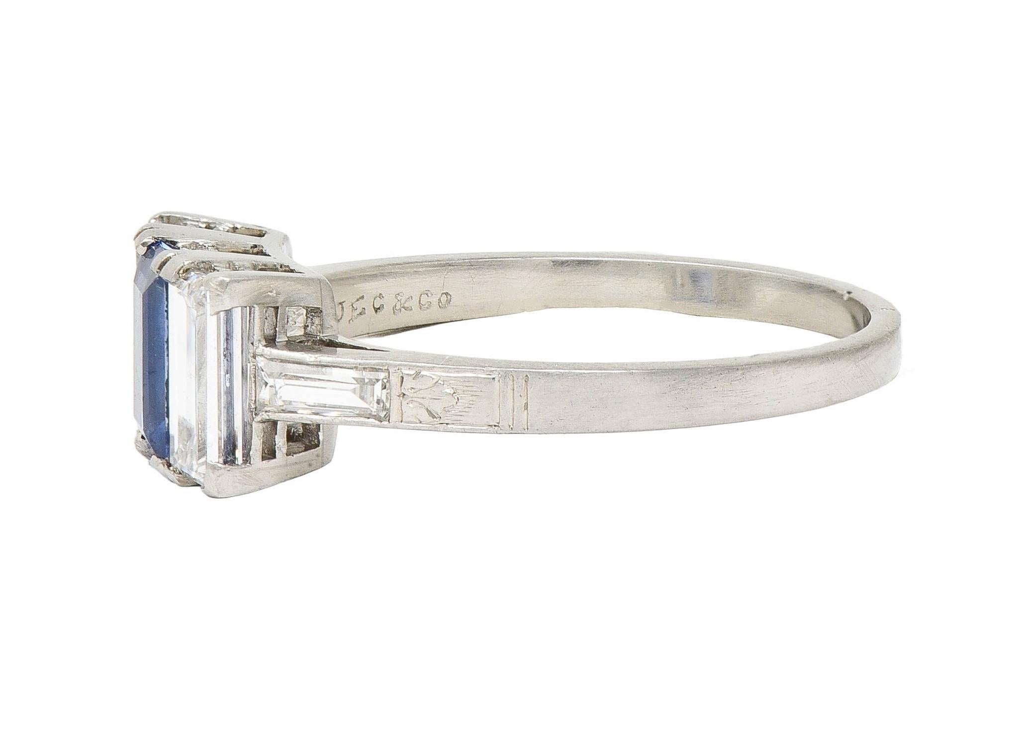 J.E.Caldwell Art Deco 1.82 CTW Sapphire Diamond Platinum Vintage 3 Stone Ring 1