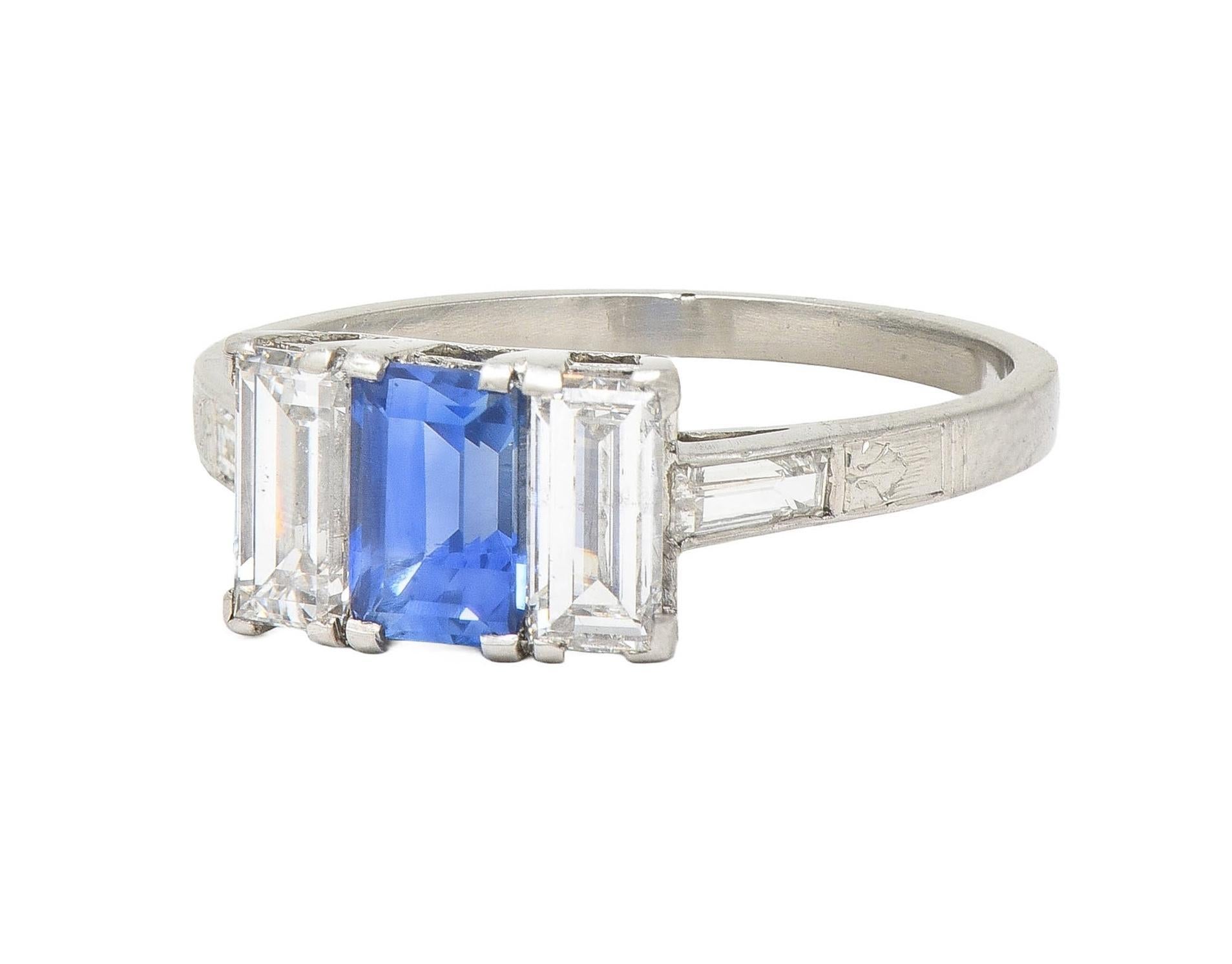 J.E.Caldwell Art Deco 1.82 CTW Sapphire Diamond Platinum Vintage 3 Stone Ring 2