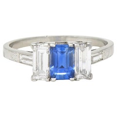 J.E.Caldwell Art Deco 1,82 Karat Saphir Diamant Platin Vintage 3 Stein Ring
